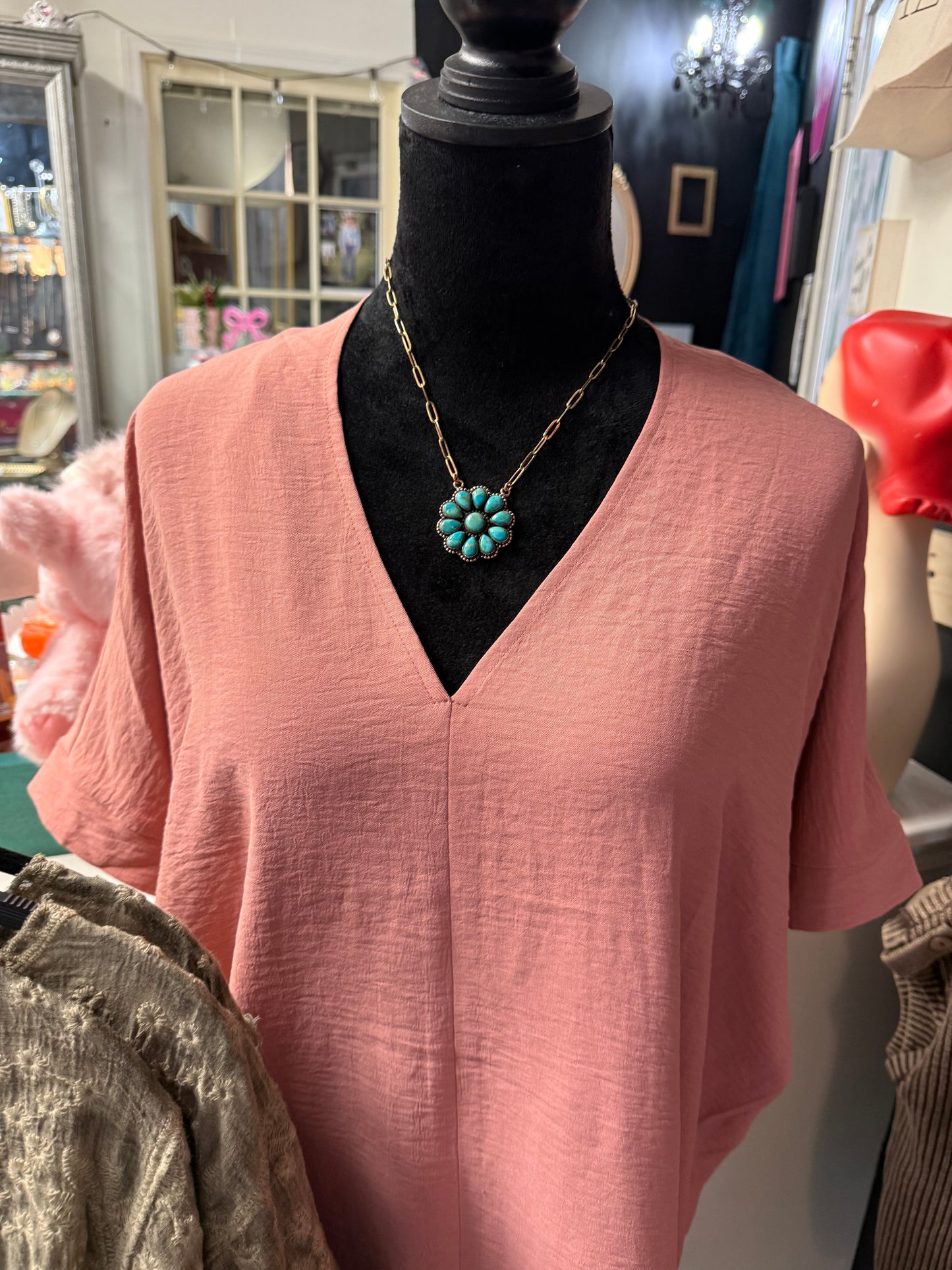 Turquoise Cluster Copper Paperclip Necklace
