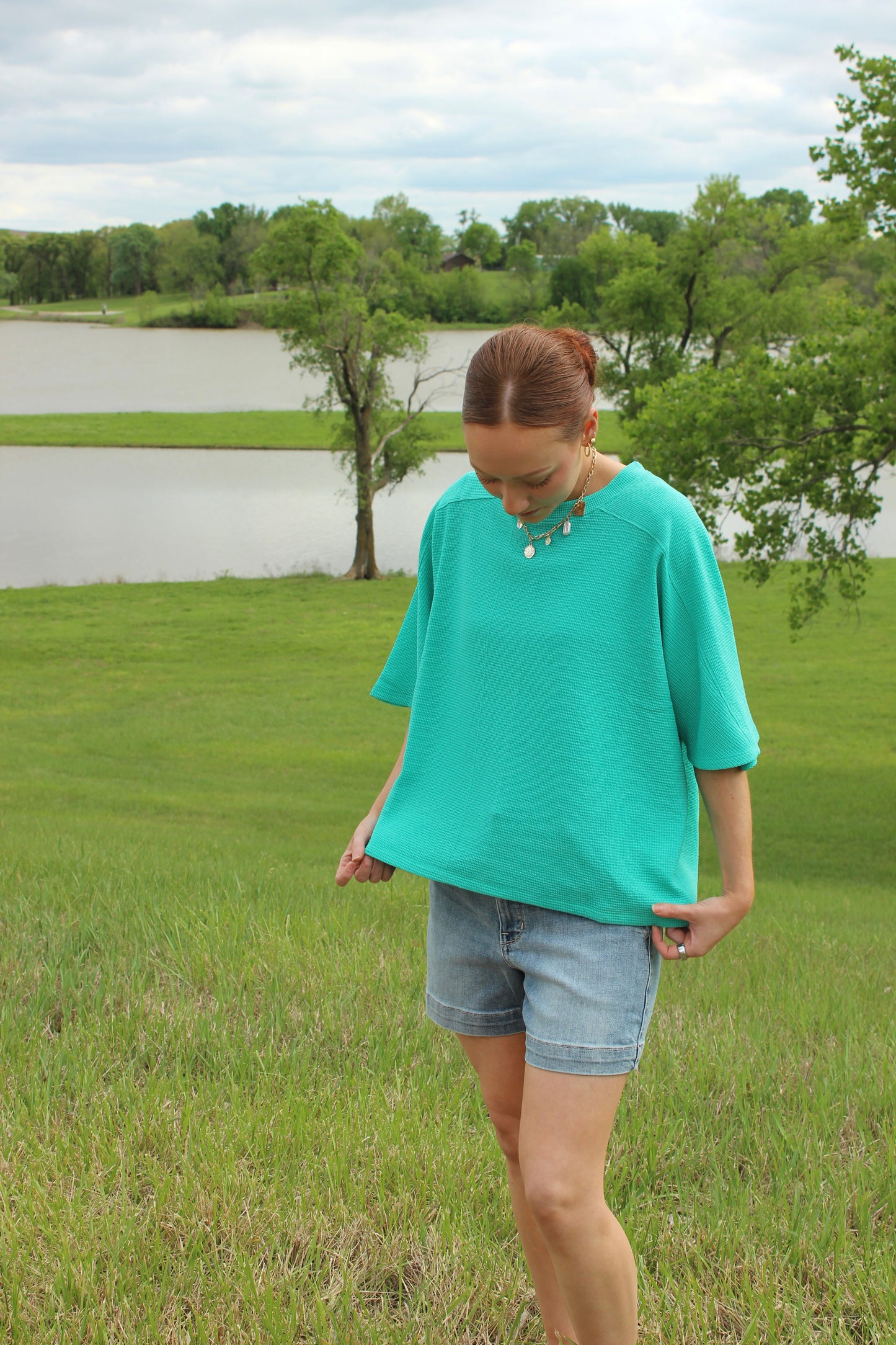 Double Knit Short Sleeve Top Mint | Queen Bee Boutique