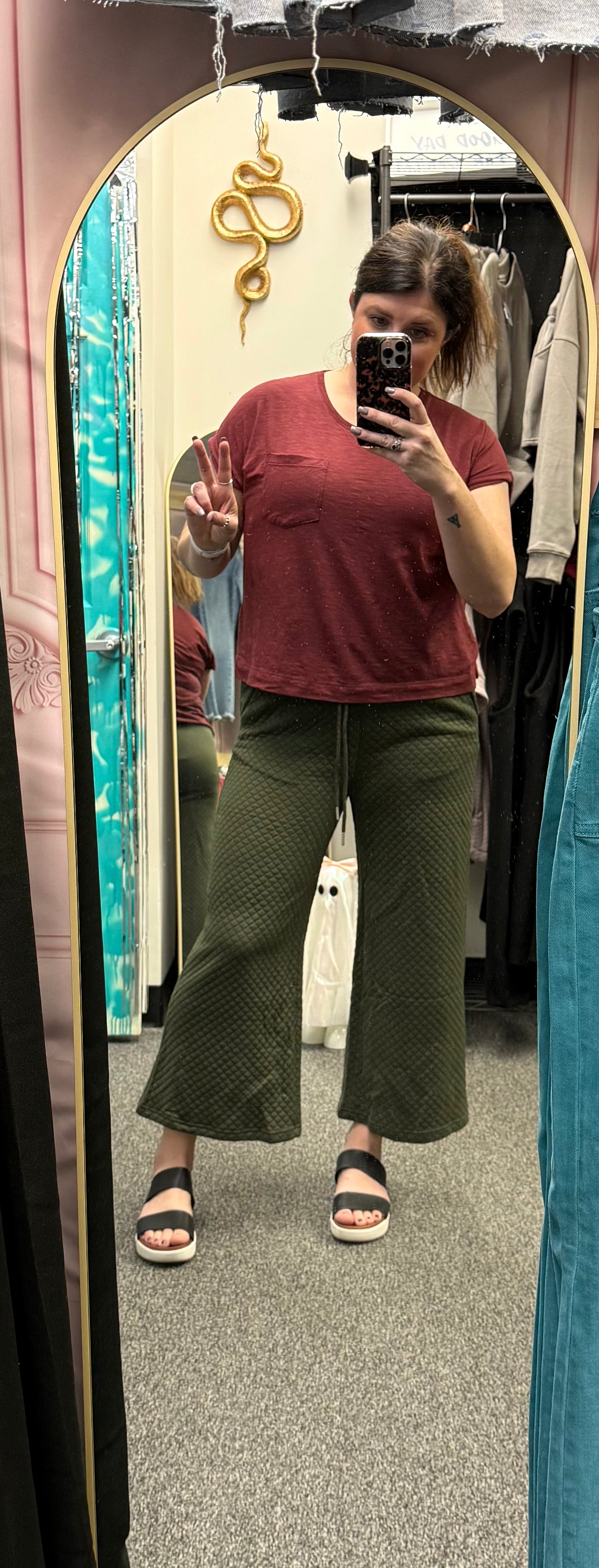 Textured Cropped Pants Drawstring Comfy Lounge | Queen Bee Boutique