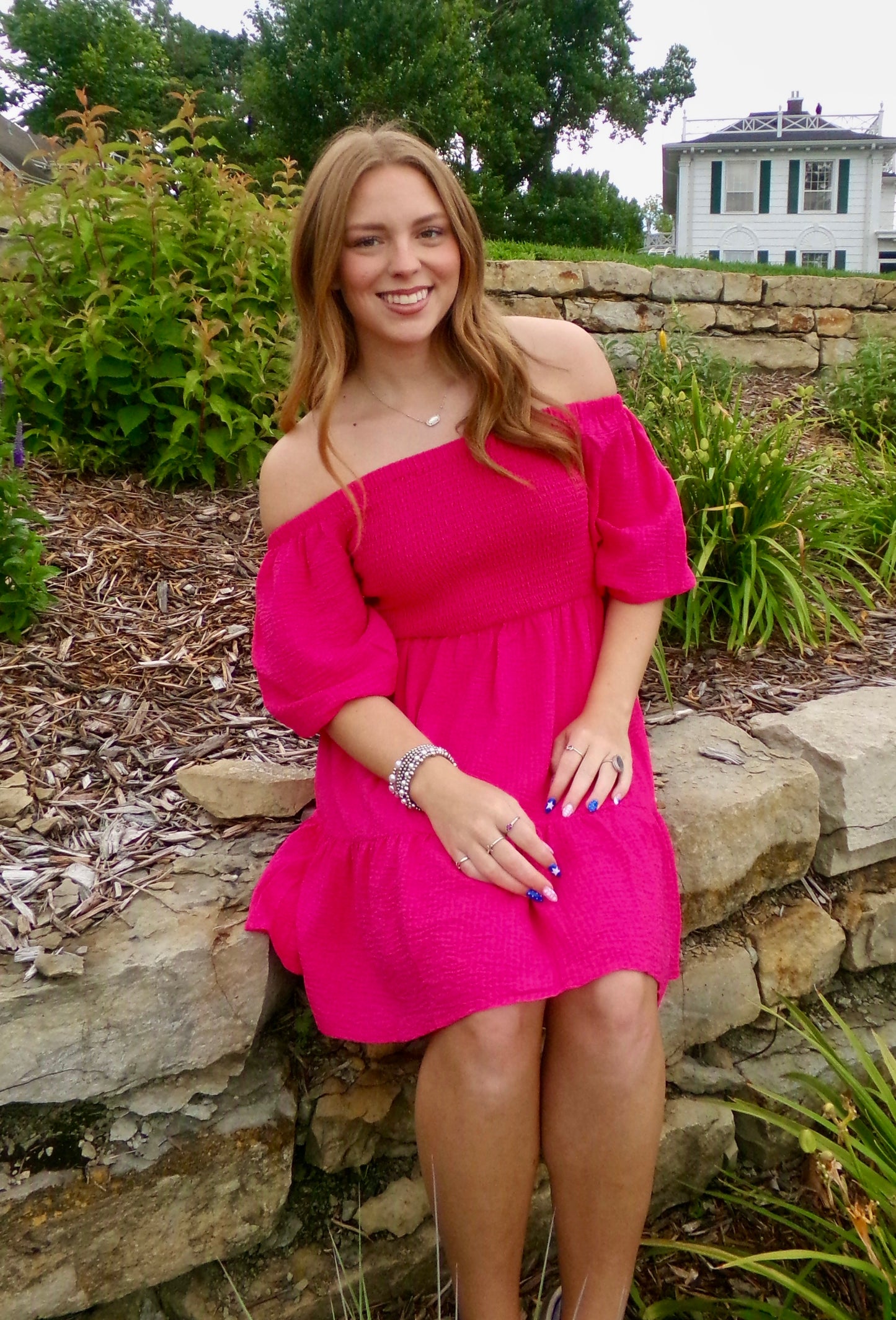 Hot Pink Smocked 2 Way Summer Sun Dress | Queen Bee Boutique