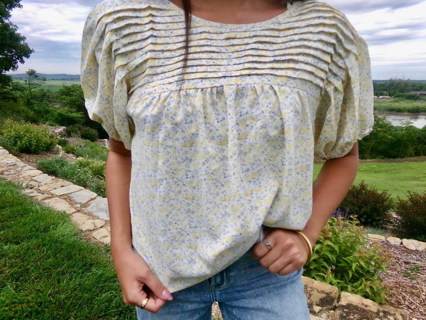 Sunny Floral Pleated Blouse Top
