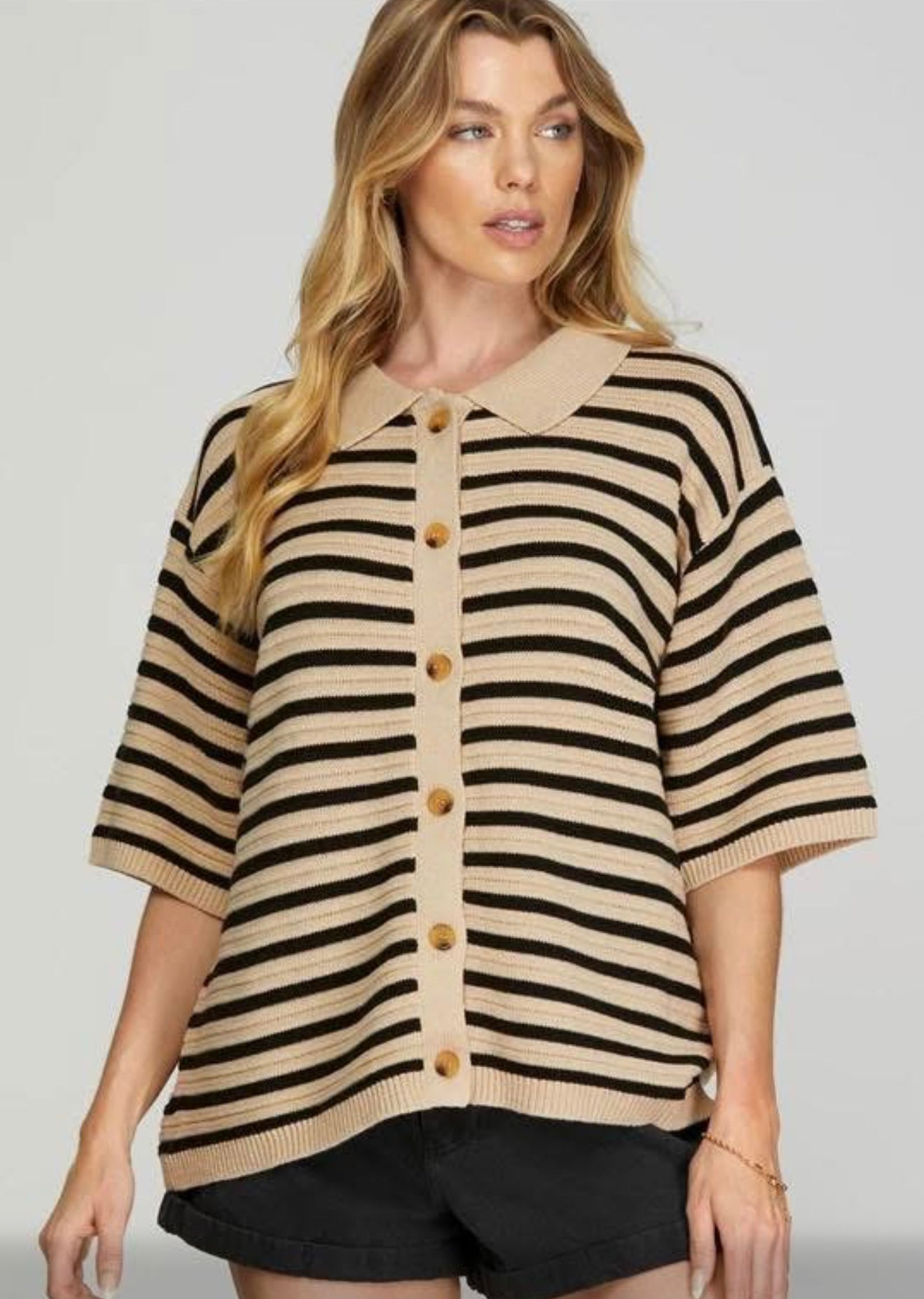Stripe Button Sweater Top