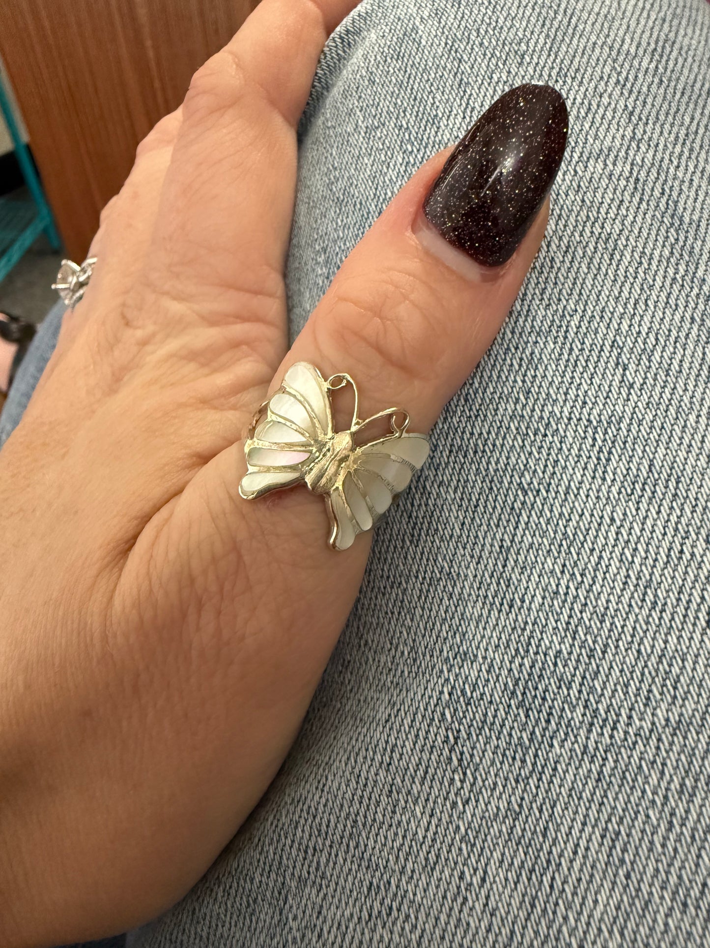 Mother of Pearl Sterling Butterfly Ring