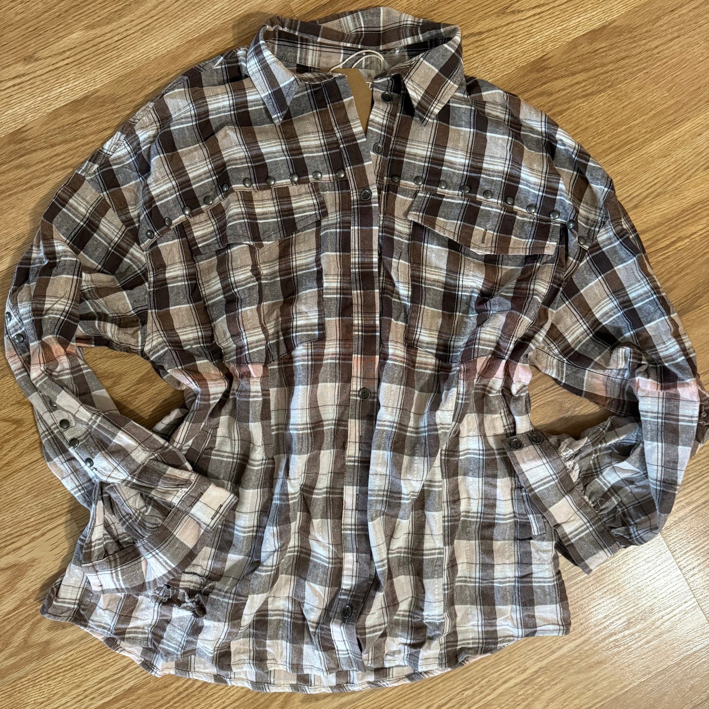 Distressed Fall Studded Button Top