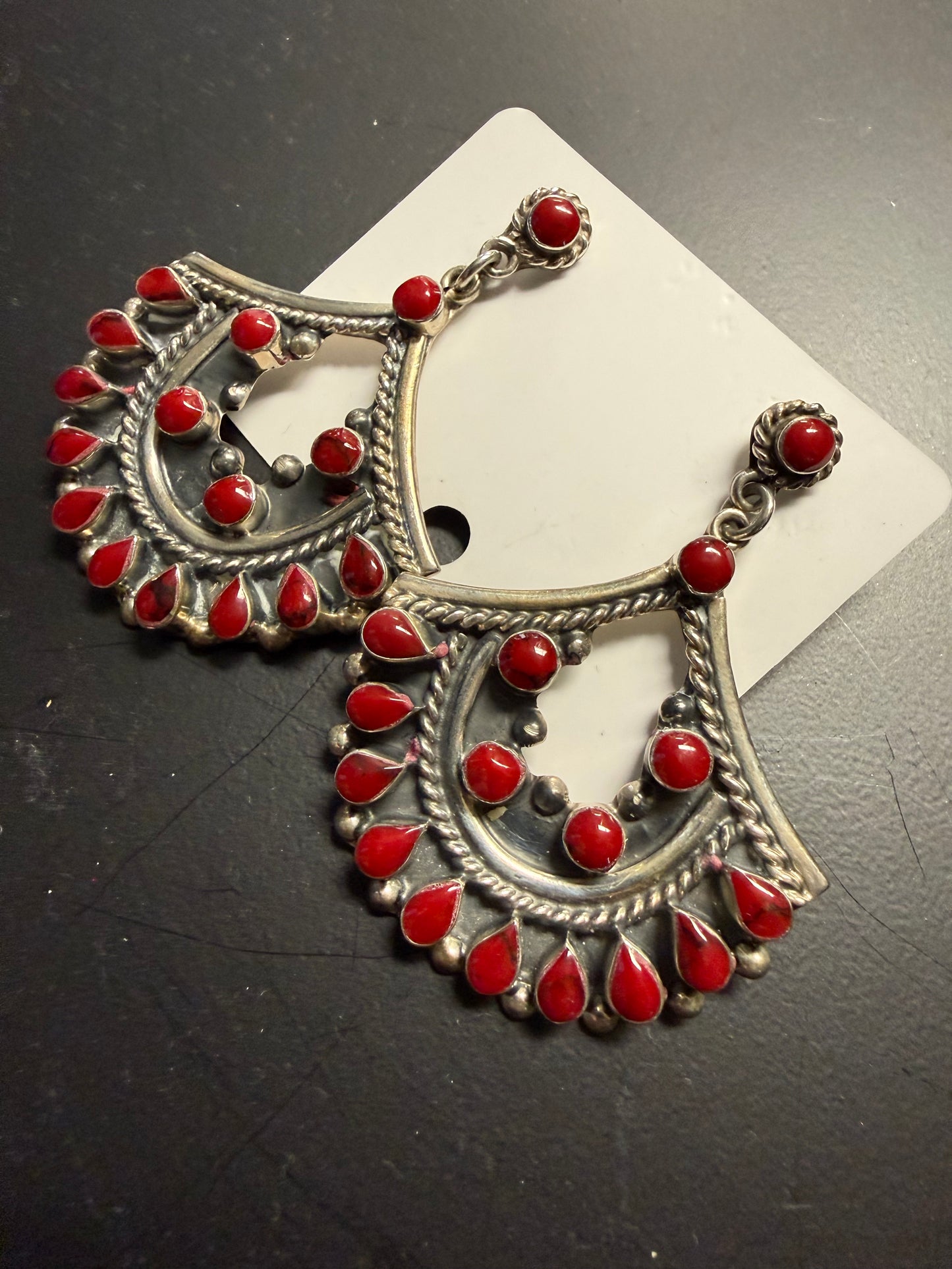 Mexico Handmade Sterling Red Stone Earrings