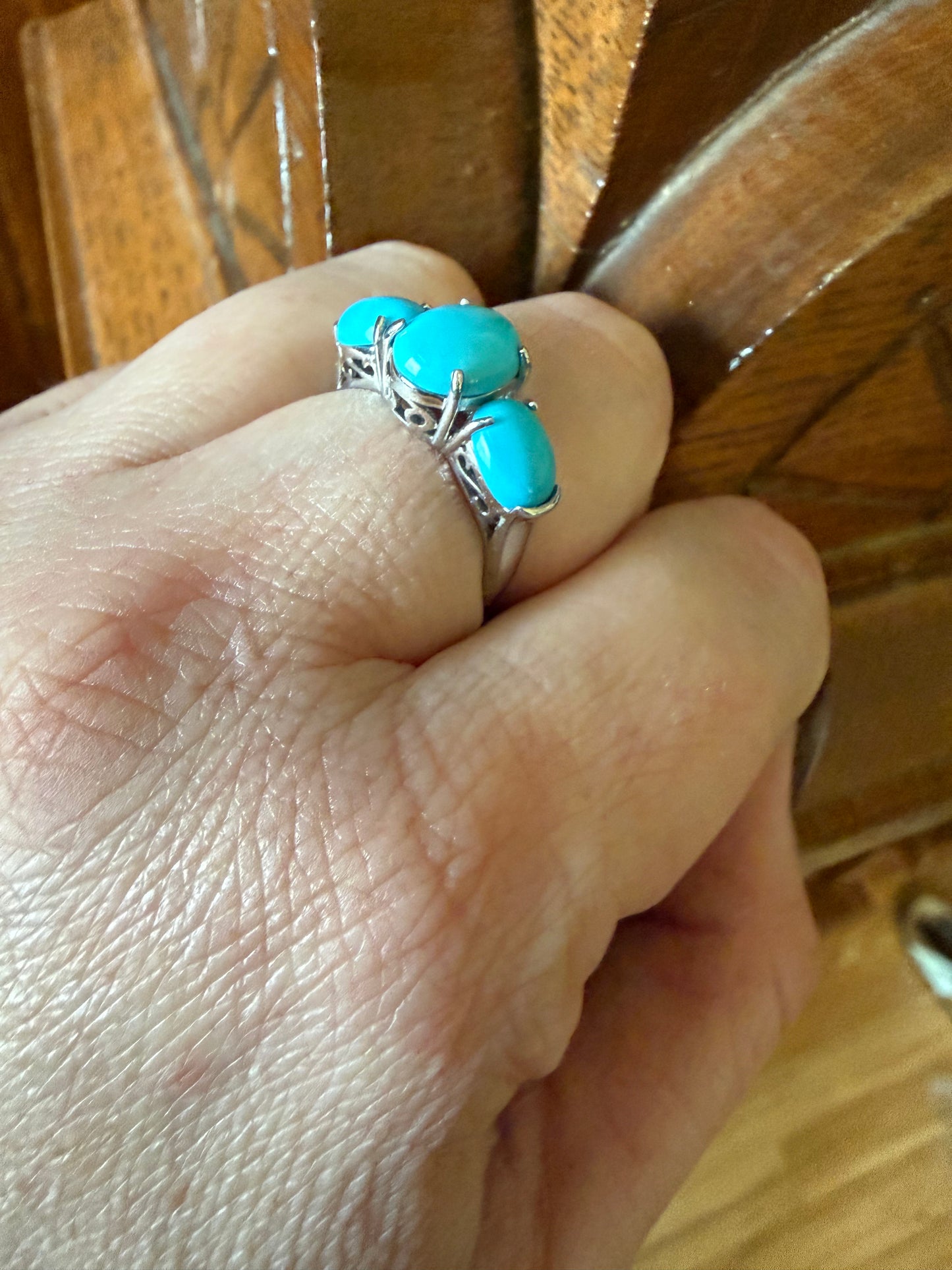 3 Stone Oval Turquoise Ring