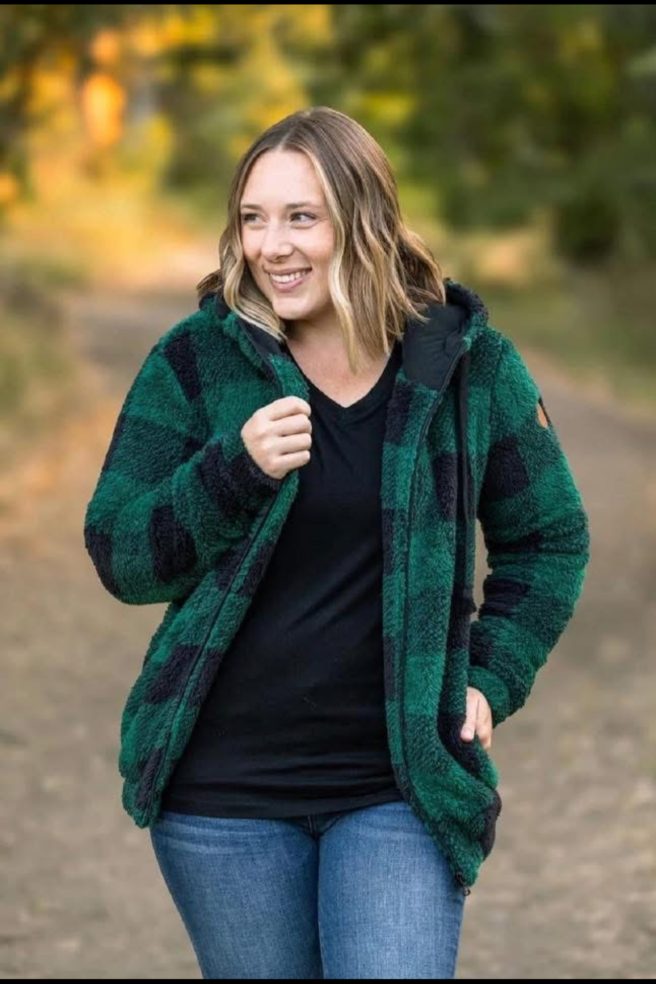 Green Checkered Sherpa Jacket
