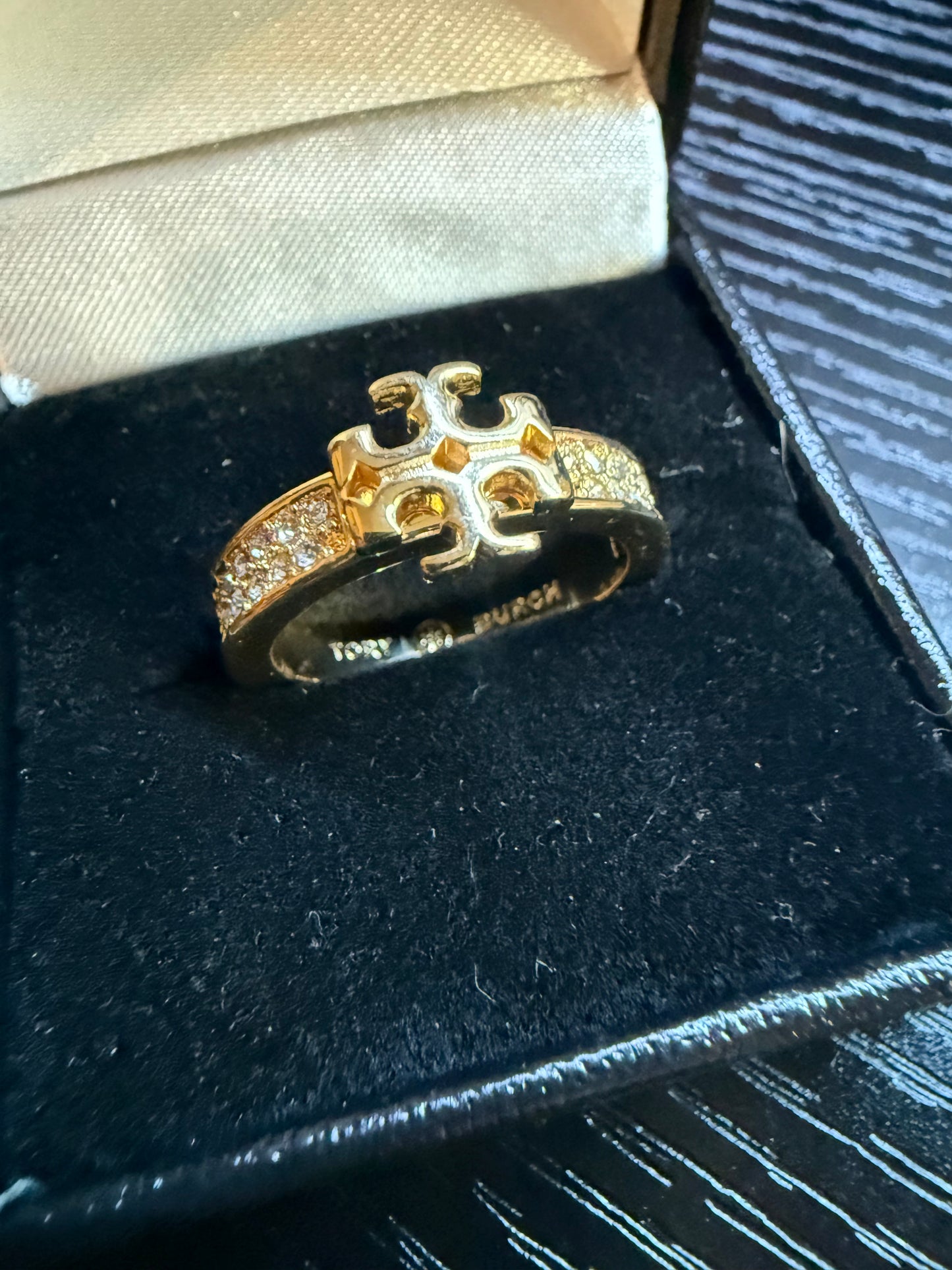 TB Gold Tone Crystal Ring Wide