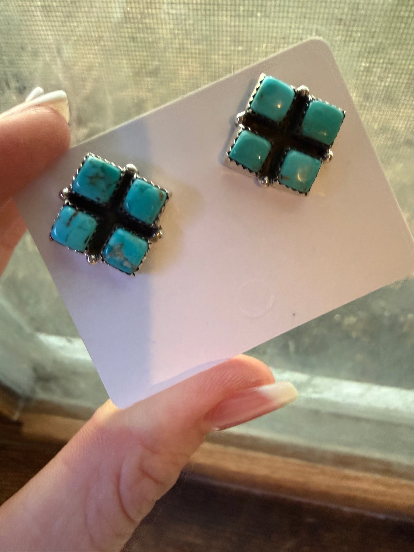 4 Square Turquoise Studs