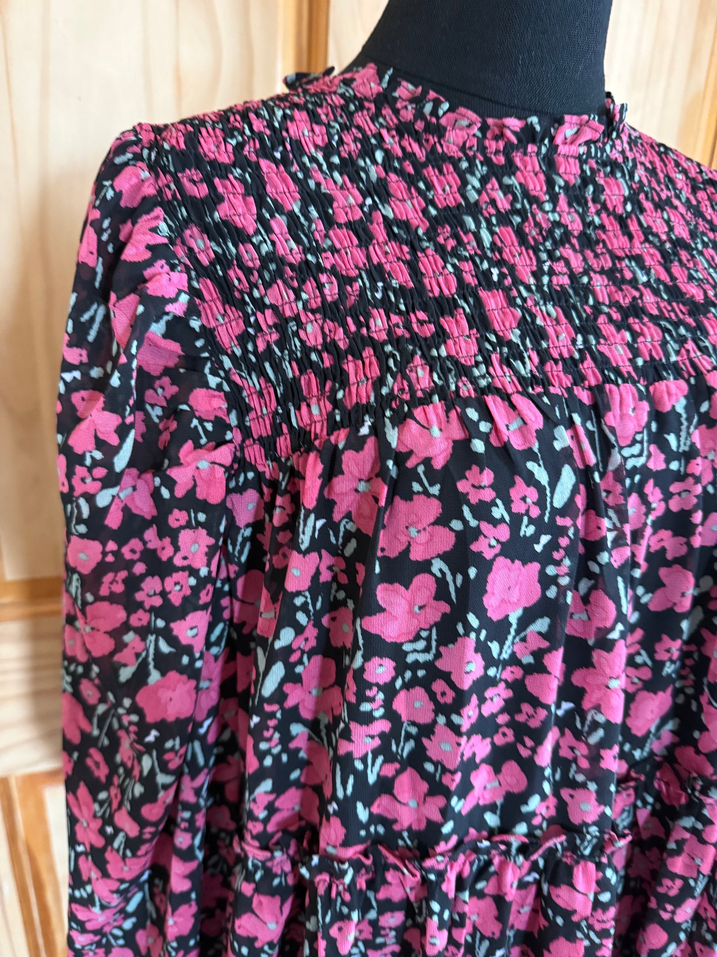 Midnight Blooms Floral Tiered Dress - Black & Pink | Queen Bee Boutique