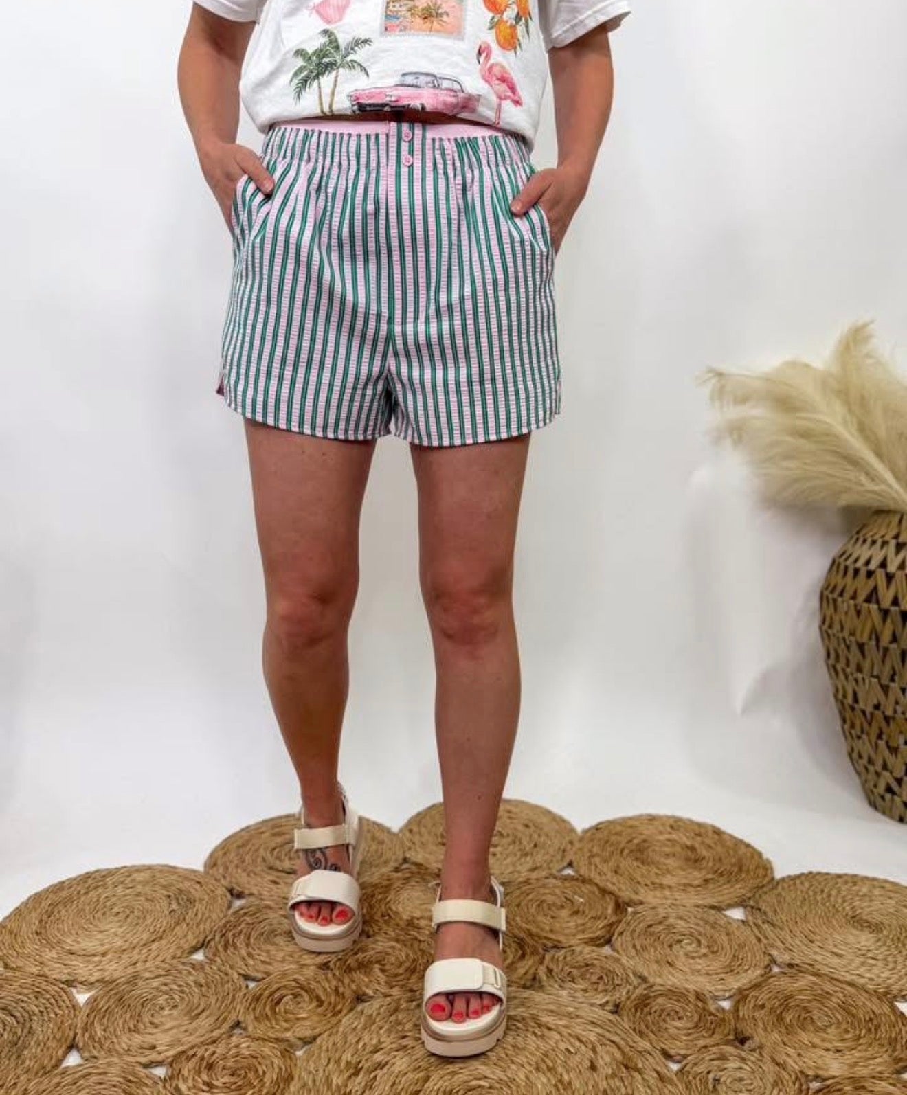 Green Pink Striped Boxer Shorts