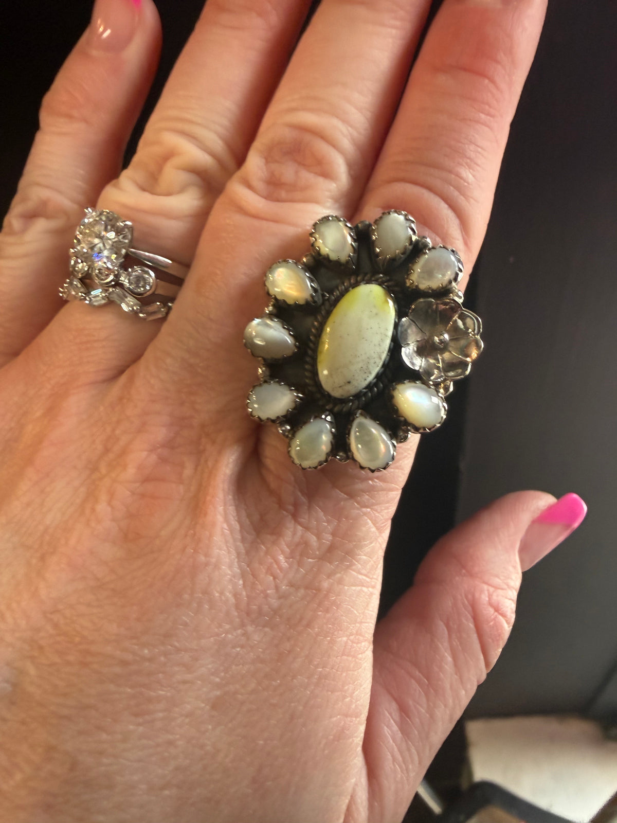 Palomino & Shell Flower Statement Ring | Handmade Southwestern Jewelry