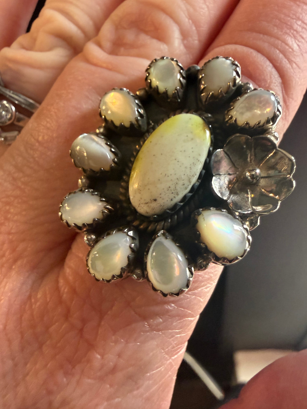 Palomino & Shell Flower Statement Ring | Handmade Southwestern Jewelry