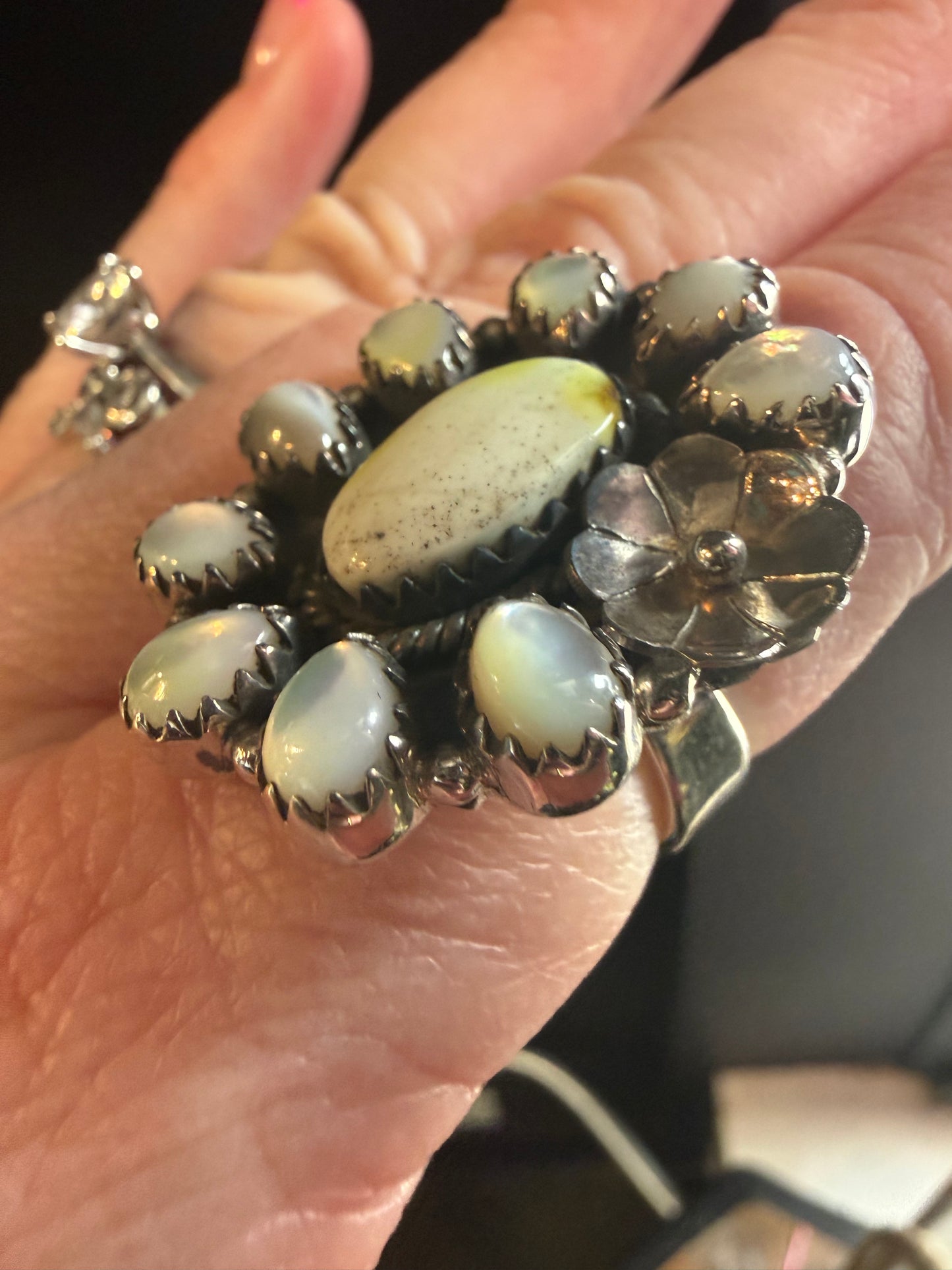 Palomino & Shell Flower Statement Ring | Handmade Southwestern Jewelry