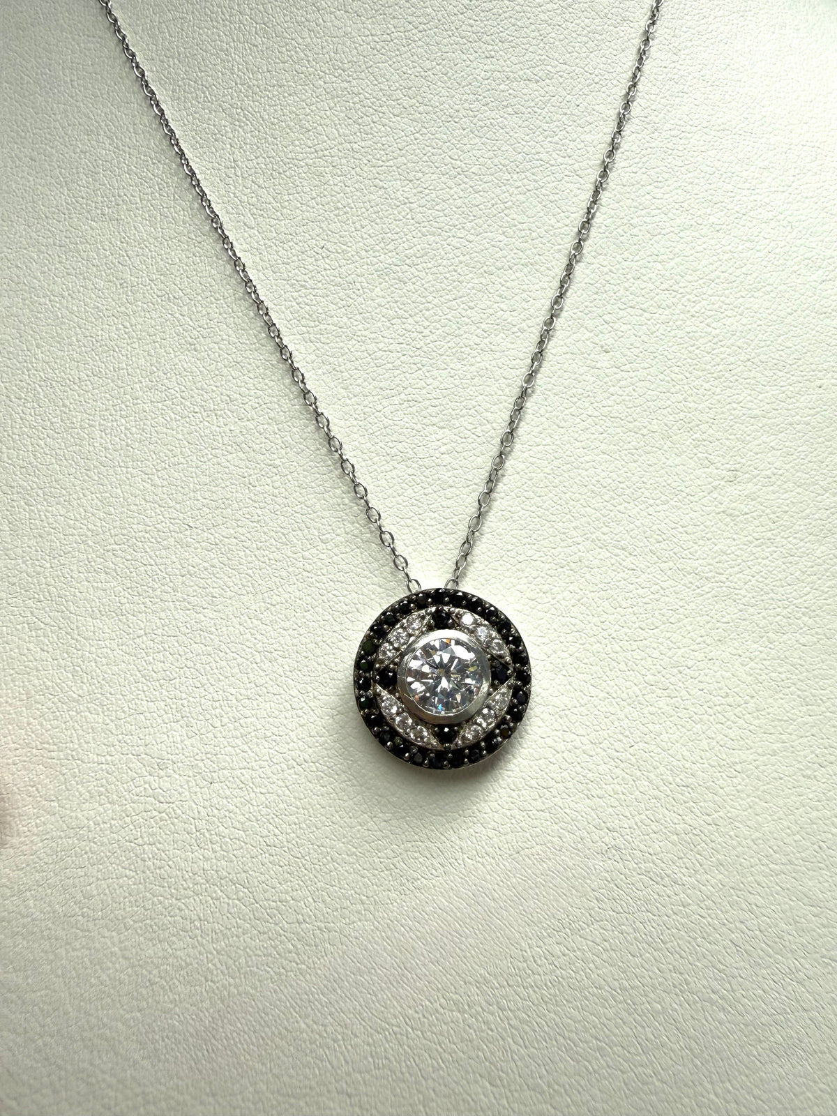 Circle Black White Pendant Necklace