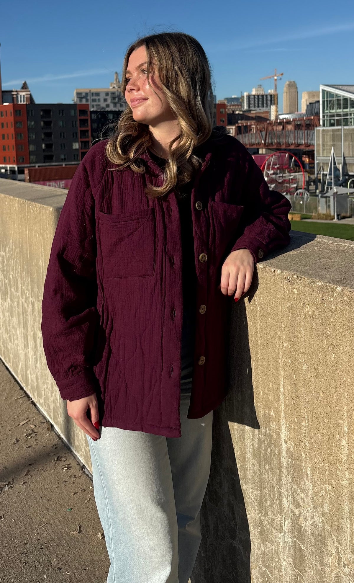 Quilted Linen Button Down Shacket | Queen Bee Boutique