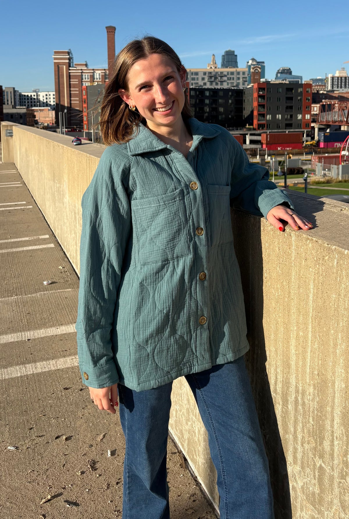 Quilted Linen Button Down Shacket | Queen Bee Boutique