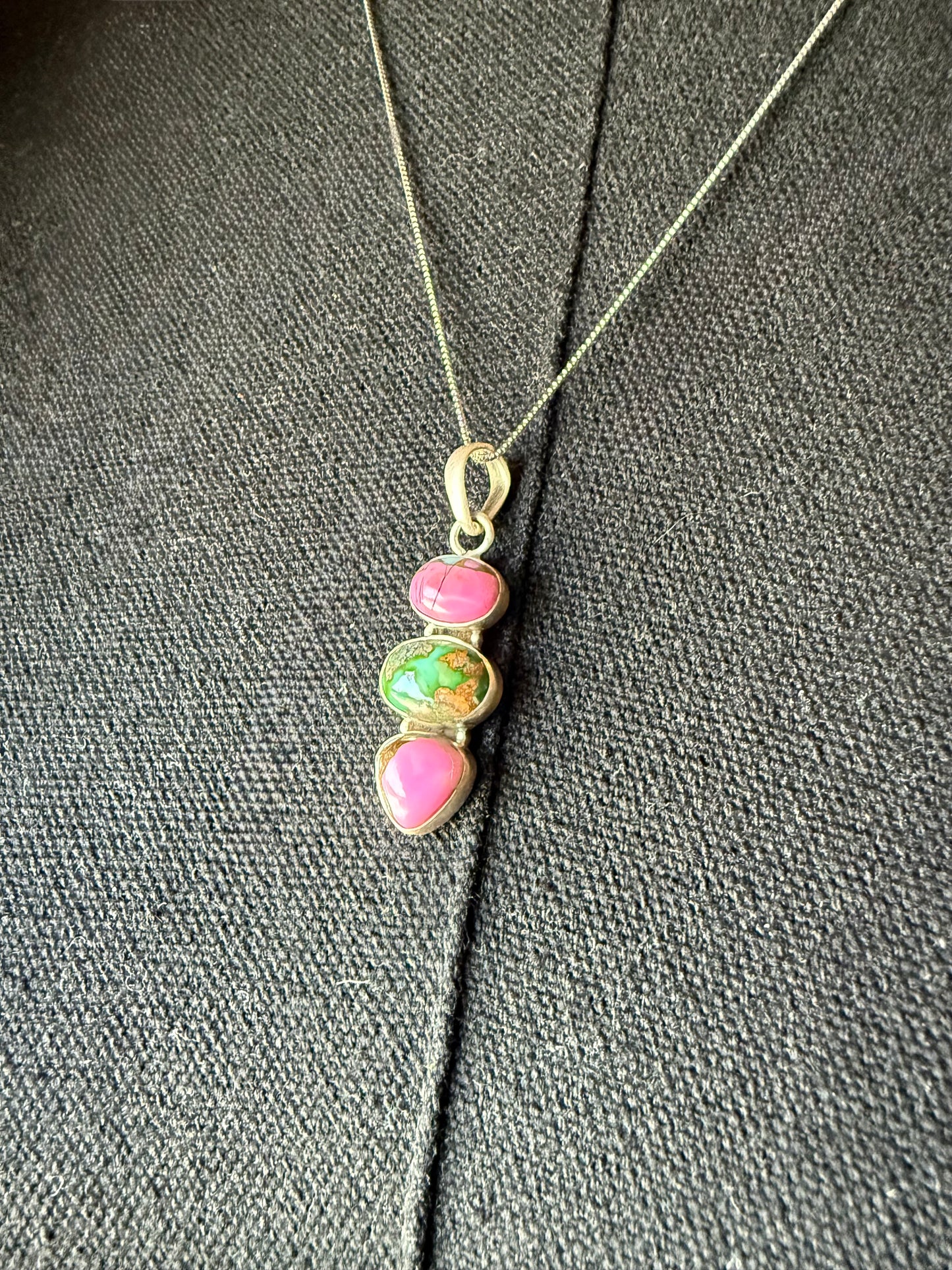 Cotton Candy Sonoran 3 Stone Necklace Pendant Sterling | Queen Bee Boutique