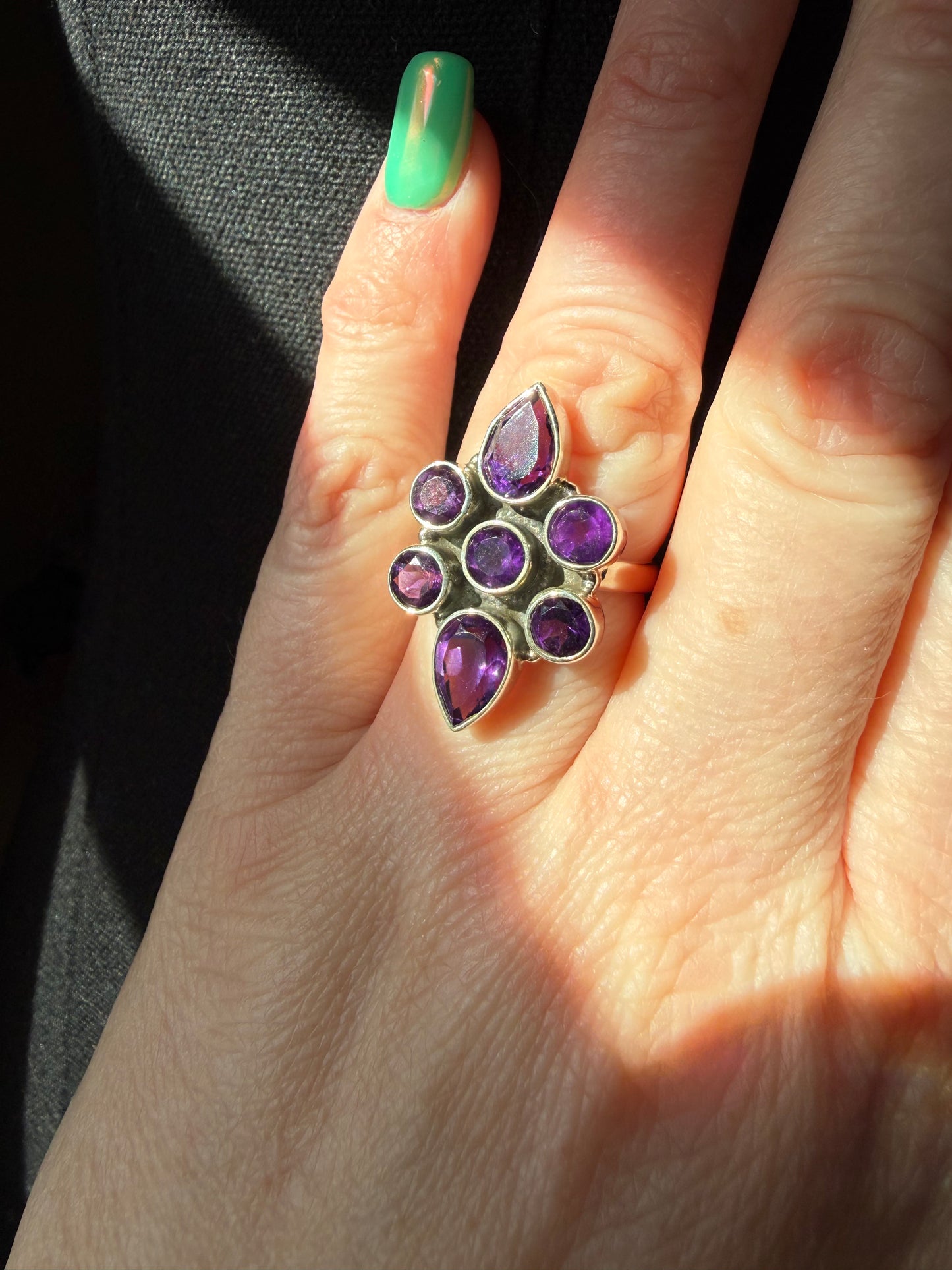 Amethyst Cluter Sterling Ring | Queen Bee Boutique
