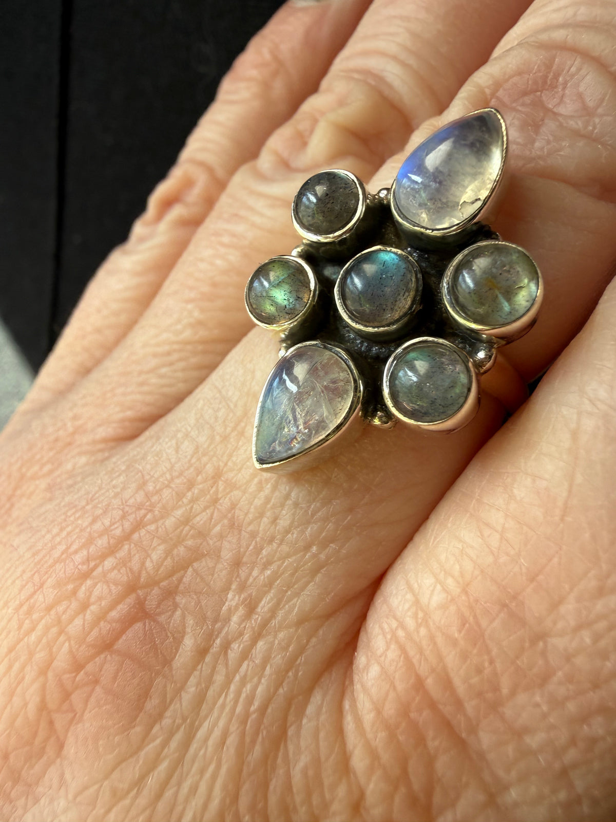 Labradorite & MoonStone Cluster Ring