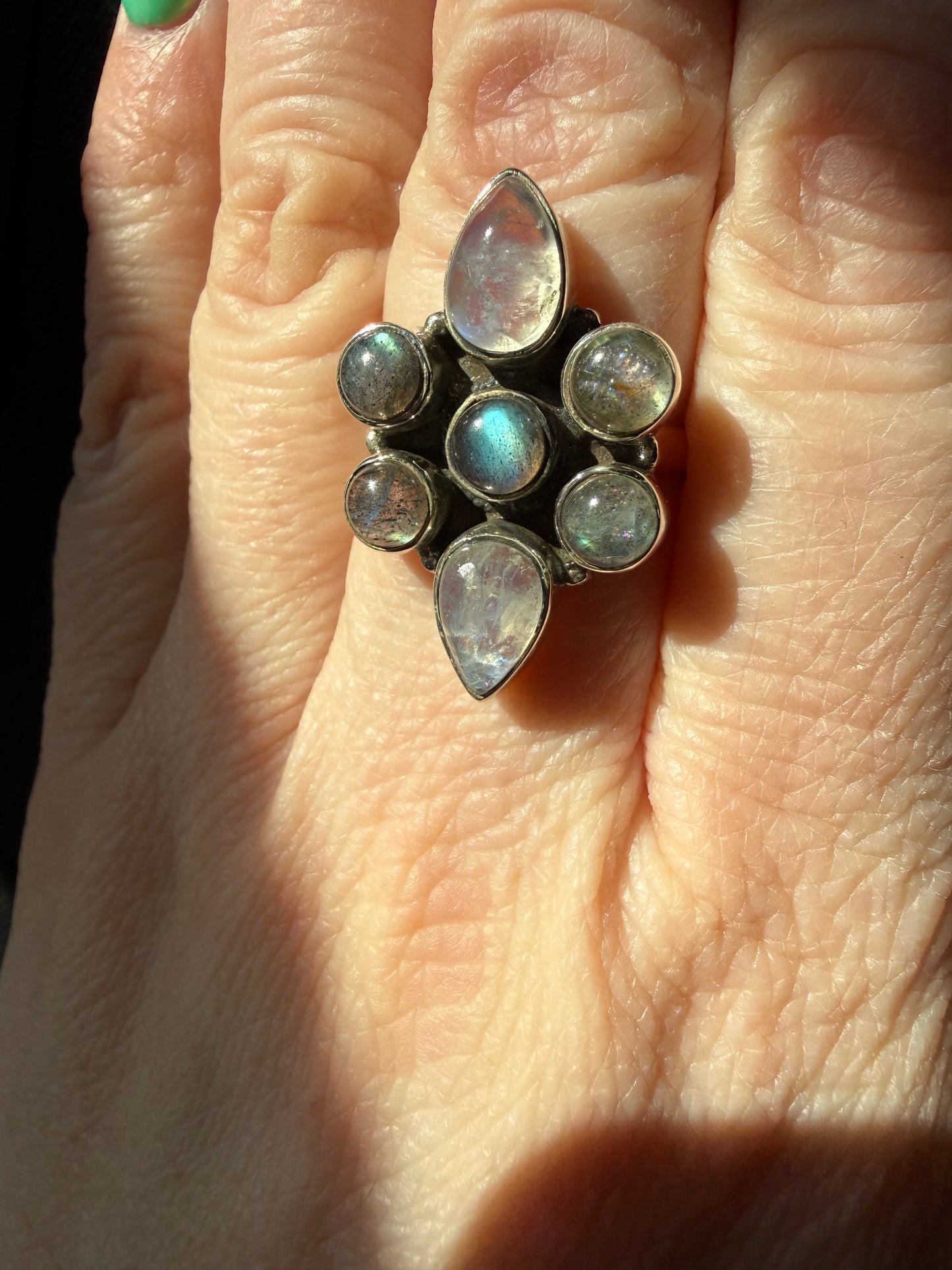 Labradorite & MoonStone Cluster Ring