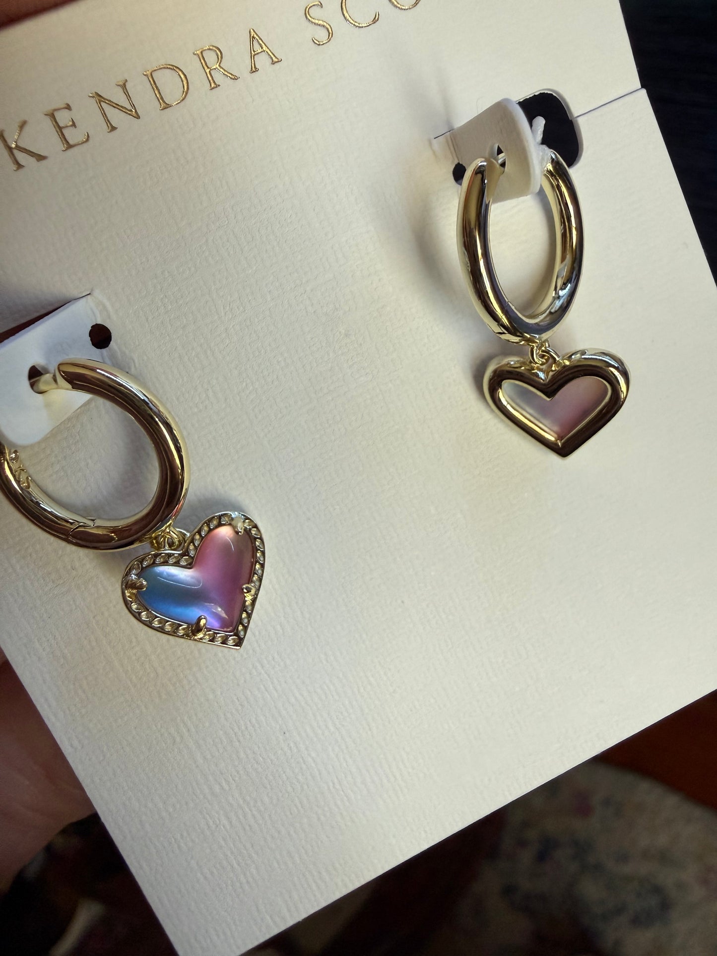 K.S. Ari Heart Gold Huggie Earrings in Dichroic Glass | Queen Bee Customs