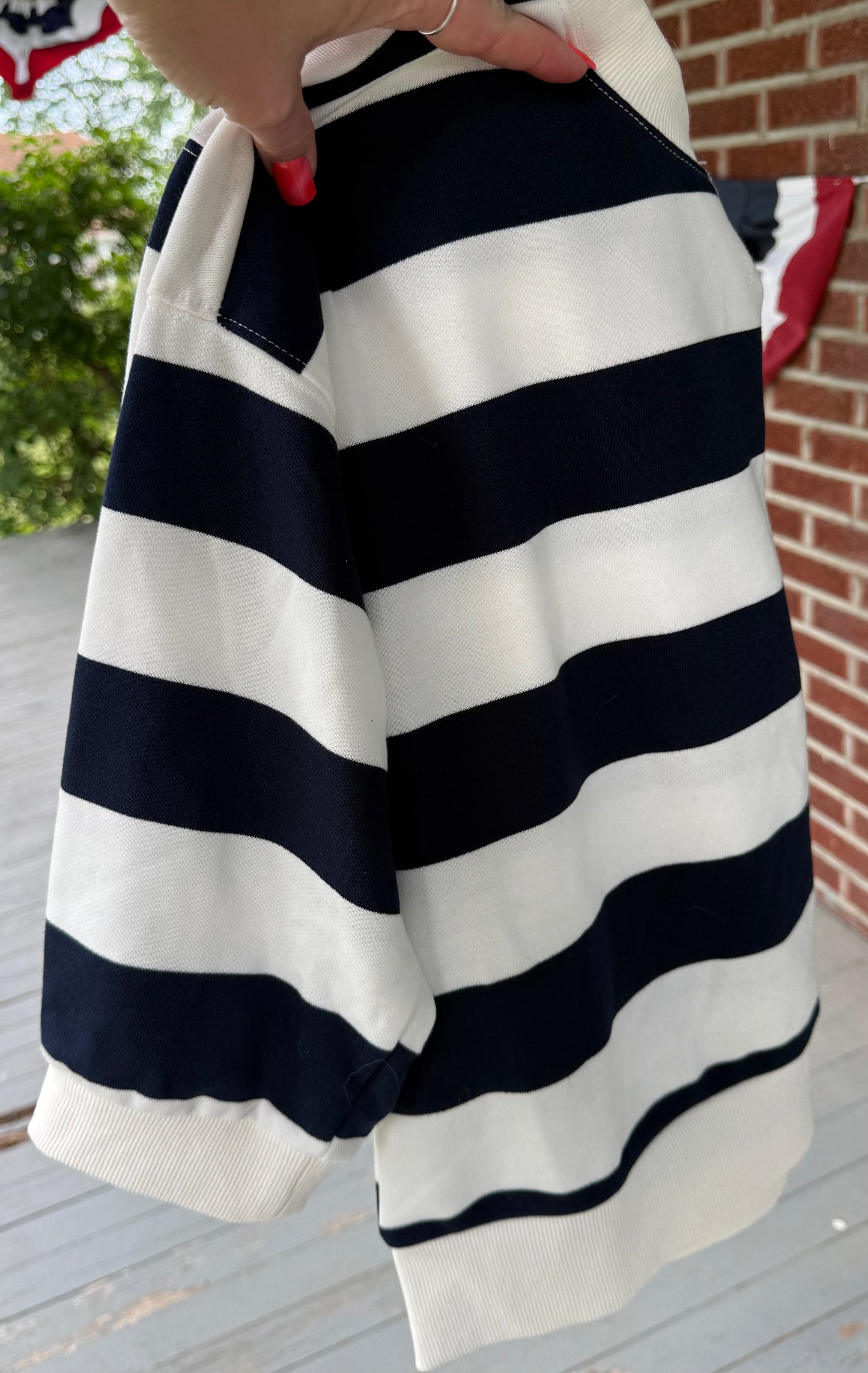 Navy White Blocked Stripe 3/4 Sleeve Top | Queen Bee Boutique