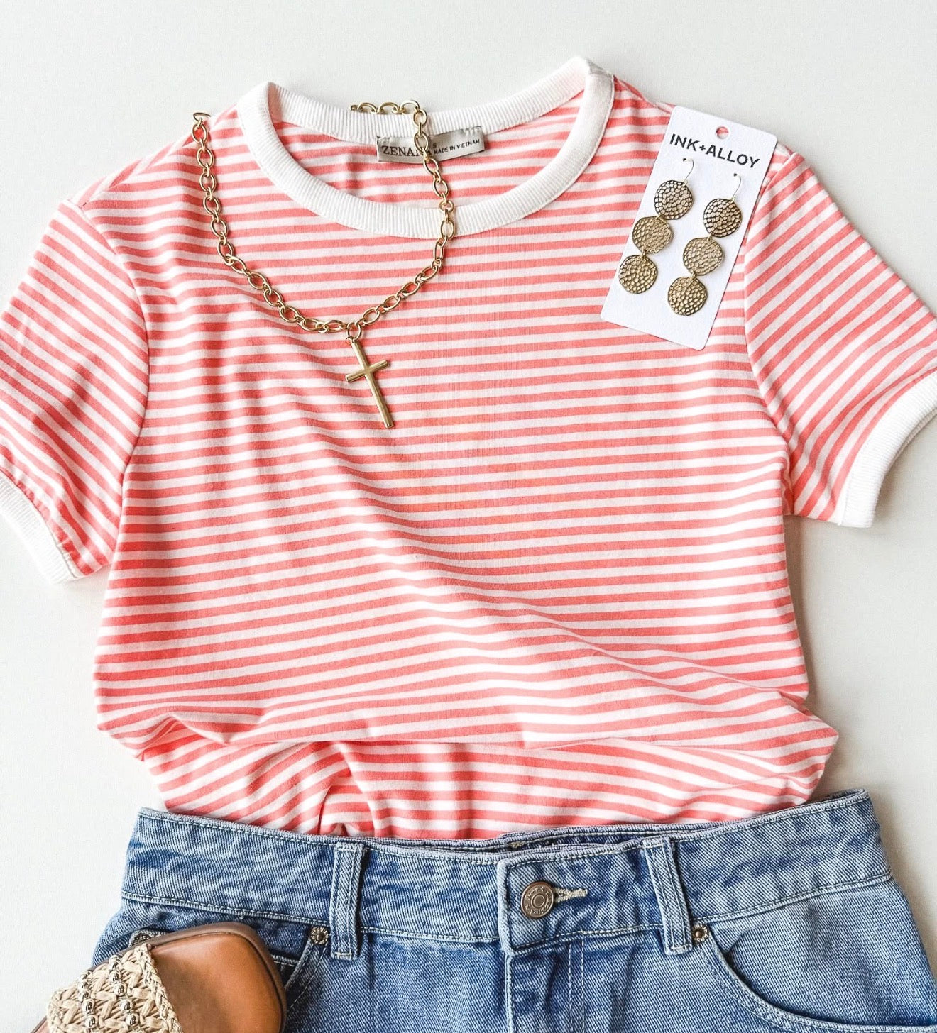 Striped Top Coral White | Queen Bee Boutique