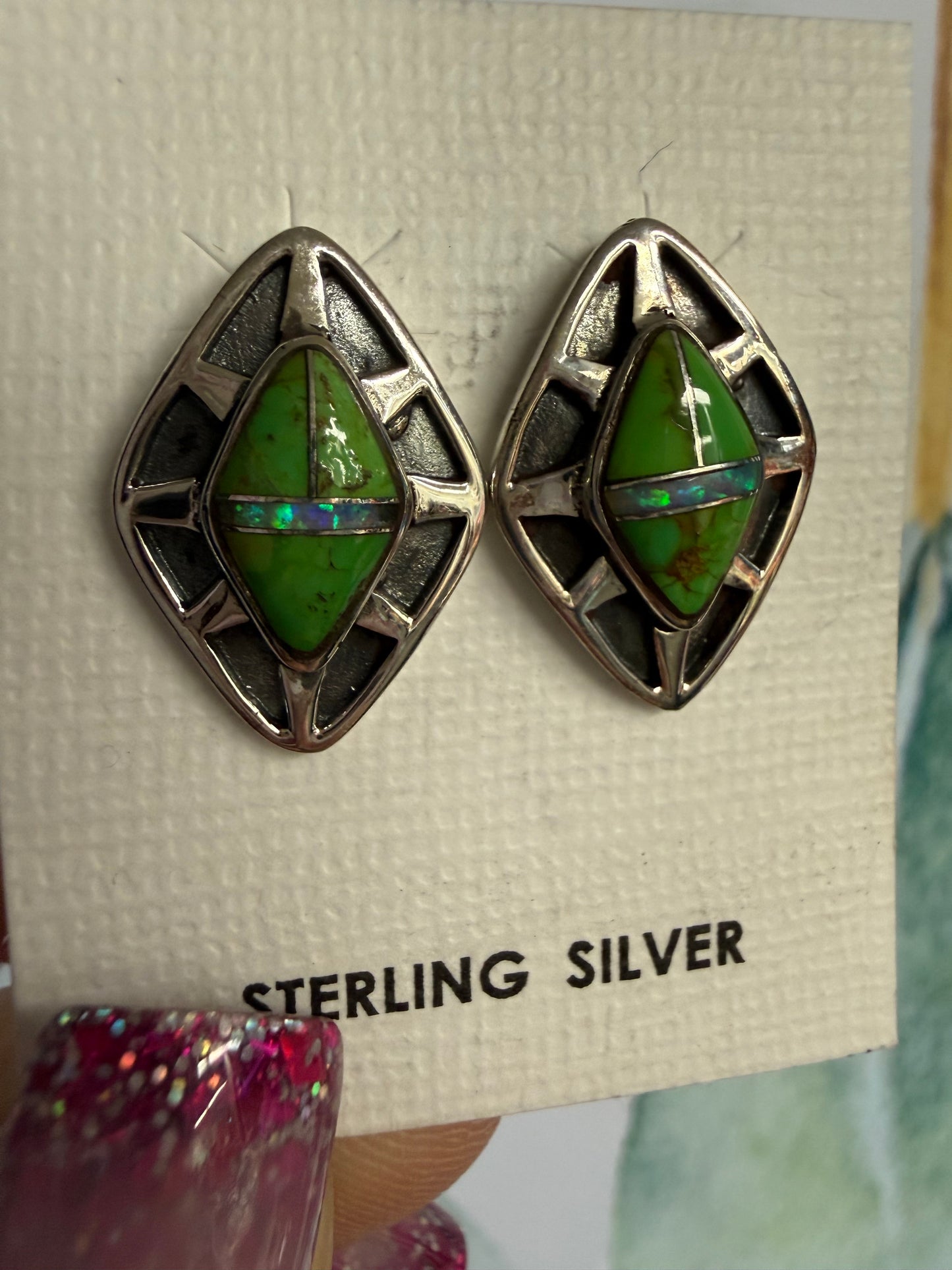 Green Gaspeite Earrings Sterling Silver