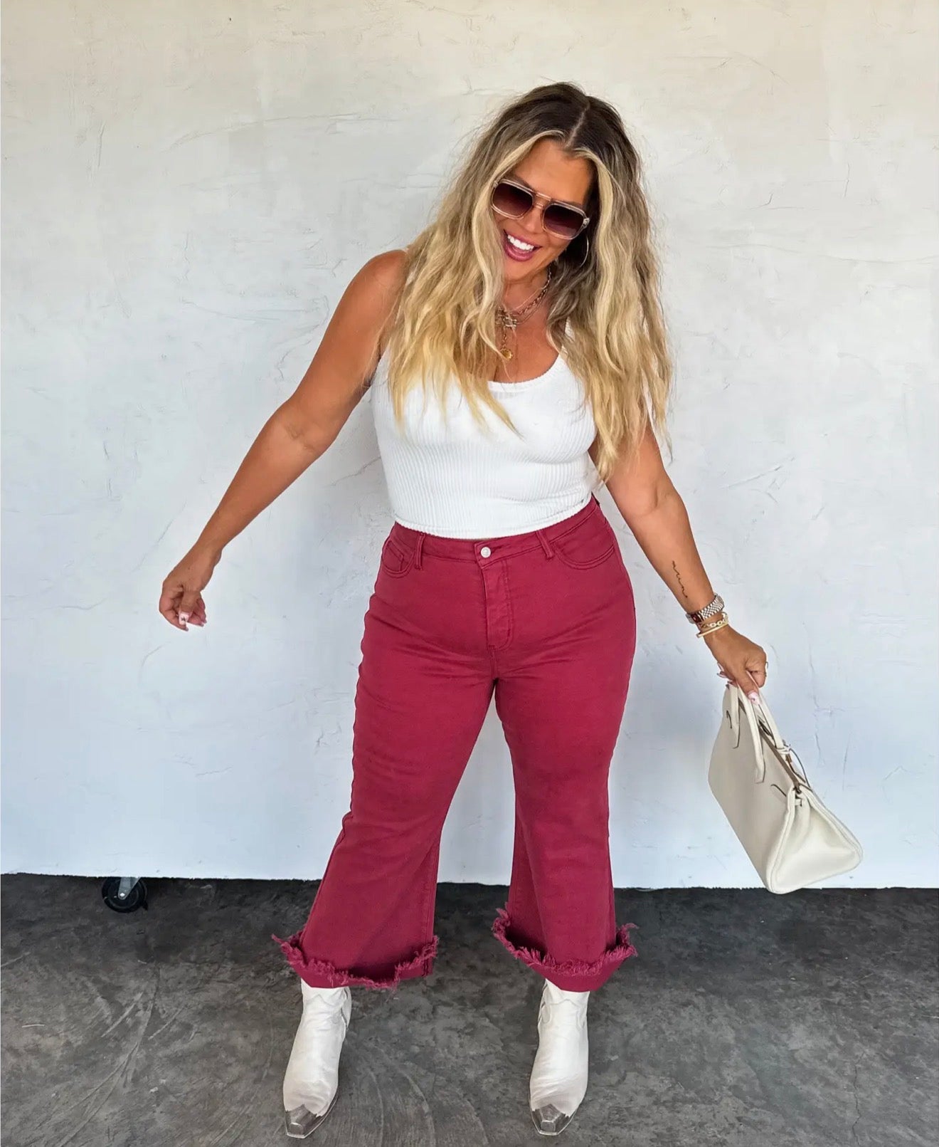 Burgundy Urban Non Distressed Crop Jean | Queen Bee Boutique