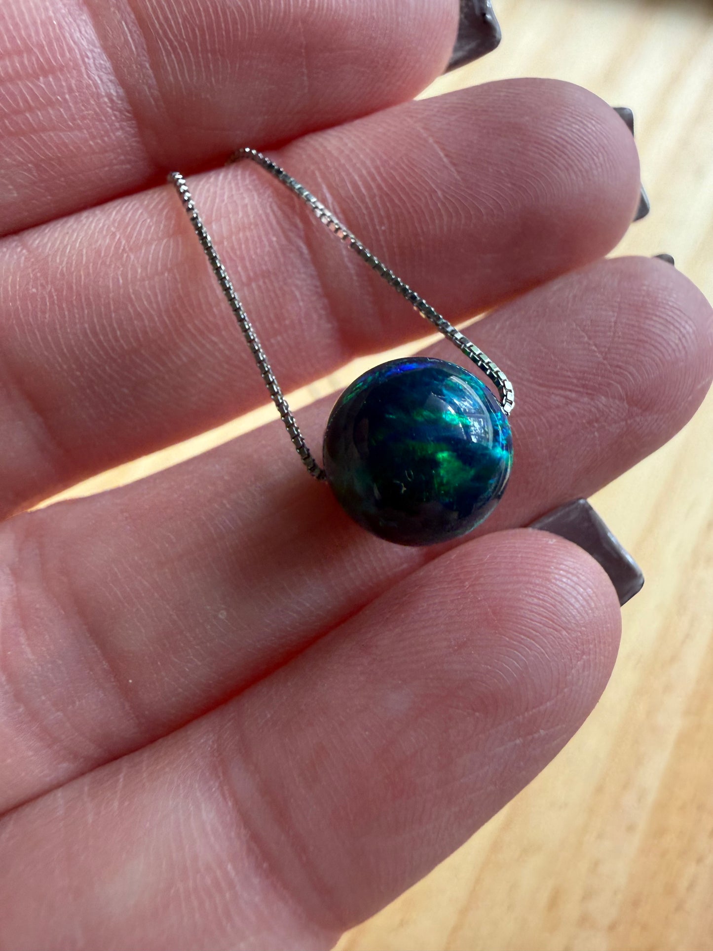 Blue Green Opal Illusion Ball Necklace | Queen Bee Boutique
