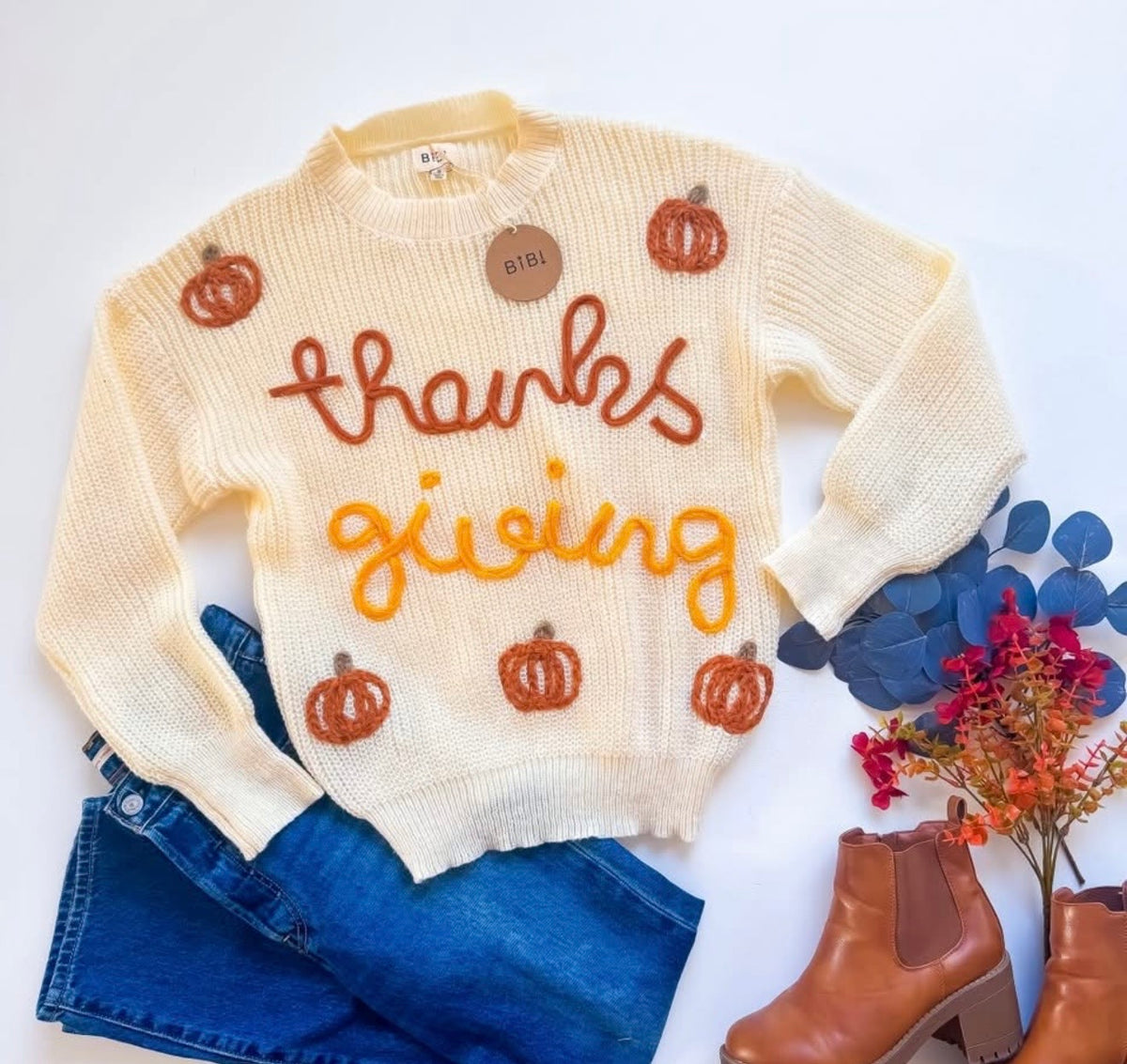 Thanksgiving Pumpkin Holiday Sweater | Queen Bee