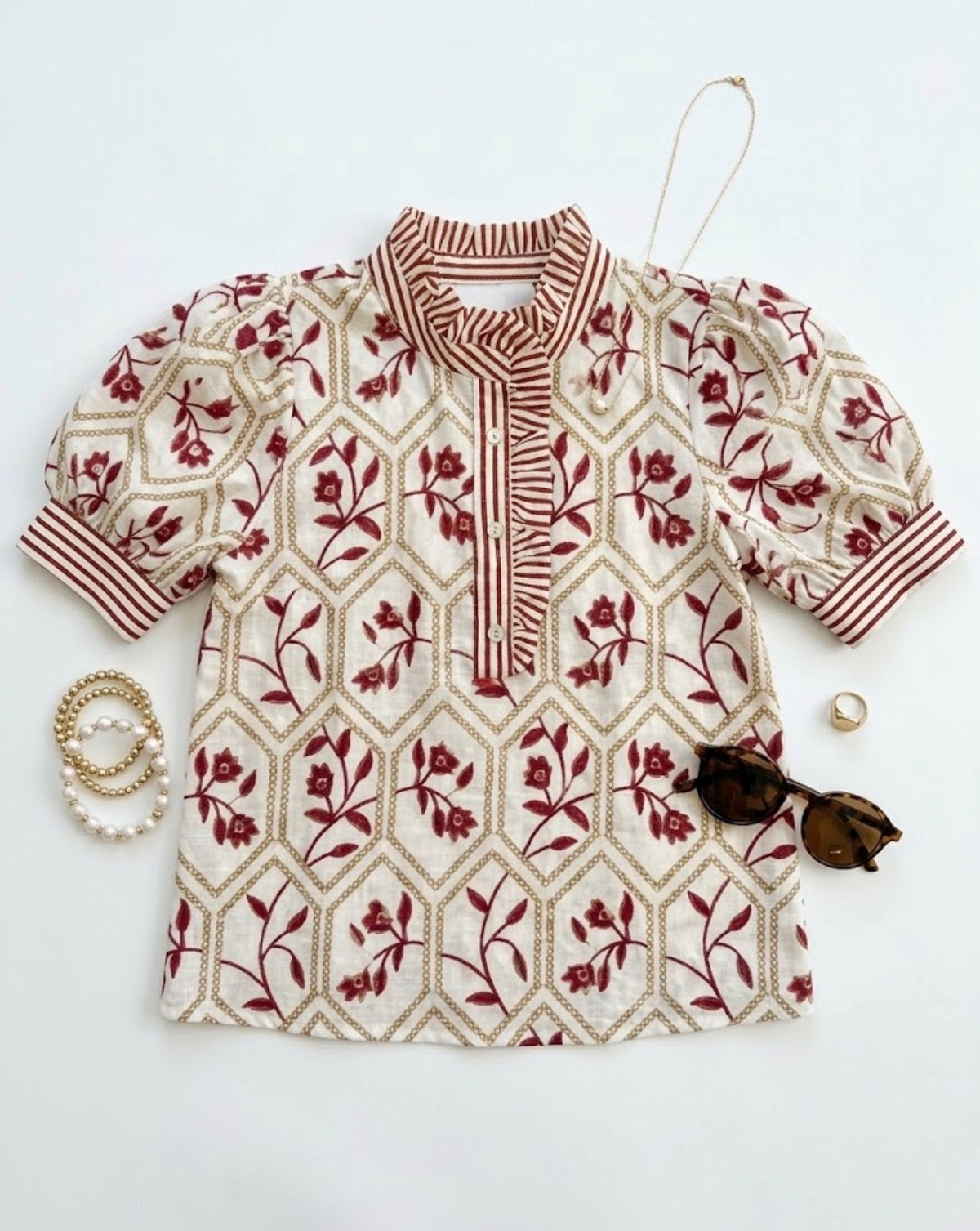 Wine Tan Embroidered Floral Blouse | Queen Bee Boutique