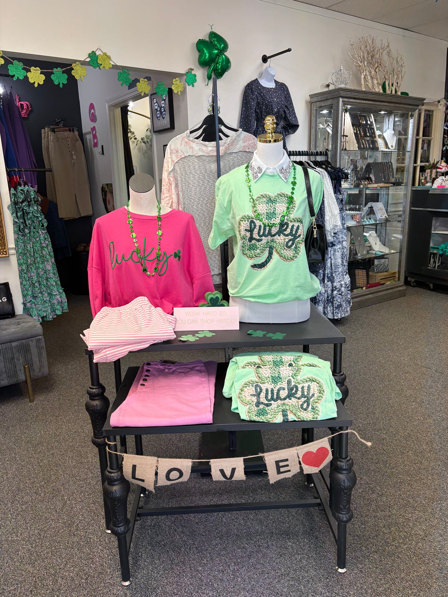 Lucky Faux Yarn Embroidered Tee - Soft Lime Graphic T-Shirt Green Lettering - St. Patrick's Day & Luck Aesthetic