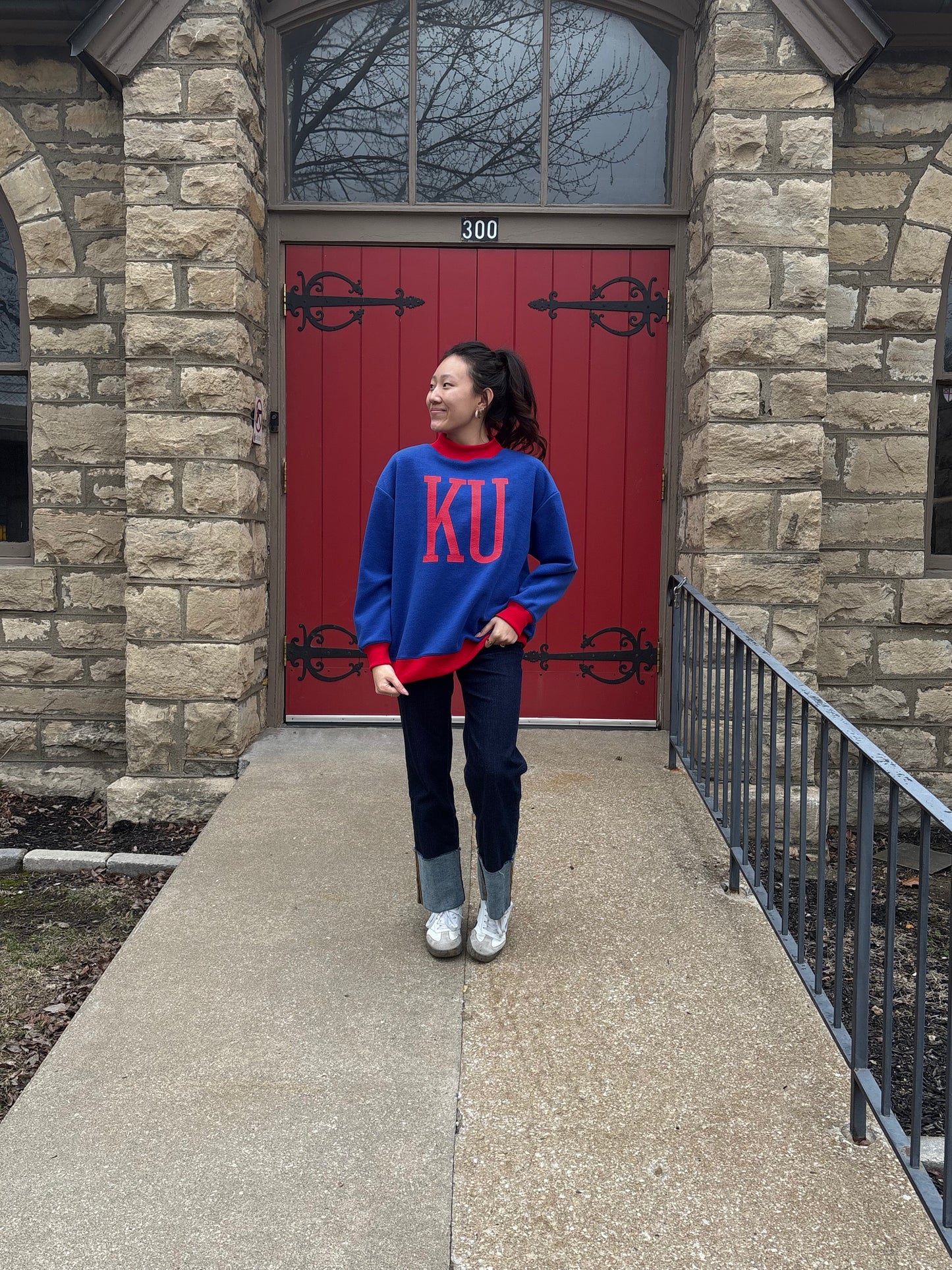KU Reversible Mock Neck Sweatshirt - Jayhawks Royal Red Two-Way Gameday Crew