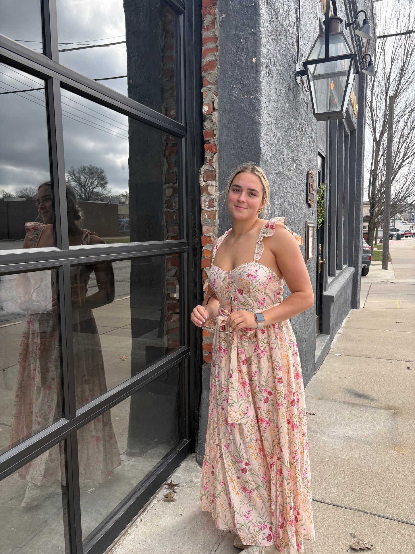 Flora Gardenia Sweetheart Midi Dress – Smocked Back & Ruffle Detail