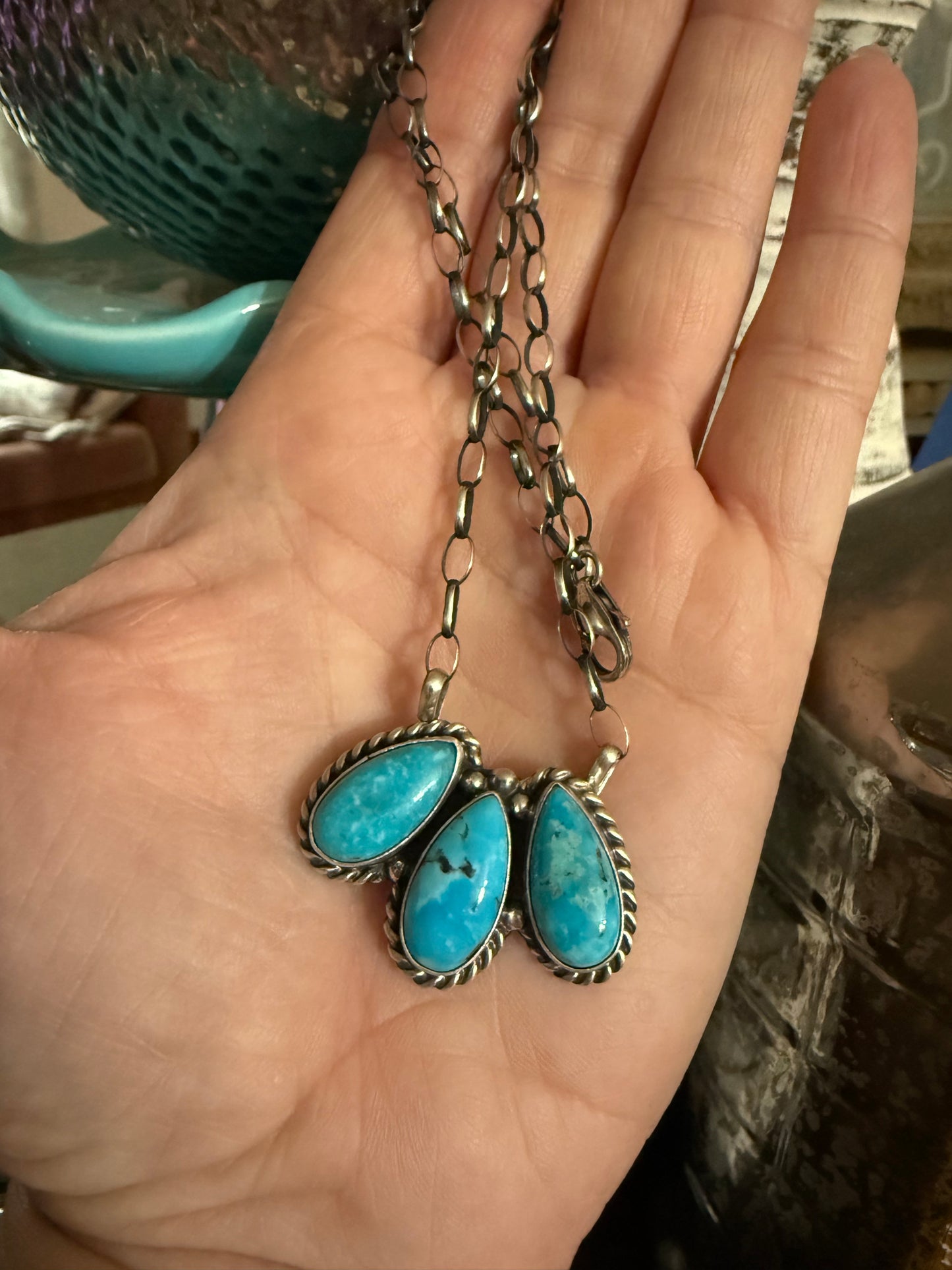 3 Stone Teardrop Bar Necklace