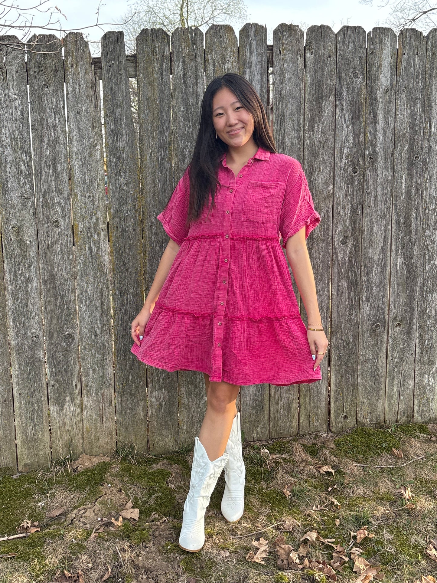 Mineral Washed Button Down Gauze Dress Bright Colors | Queen Bee Boutique