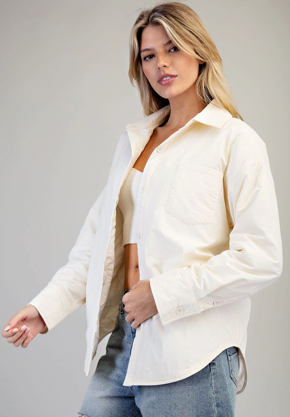 Cream Shacket Button Down Quilted Lining | Queen Bee Boutique