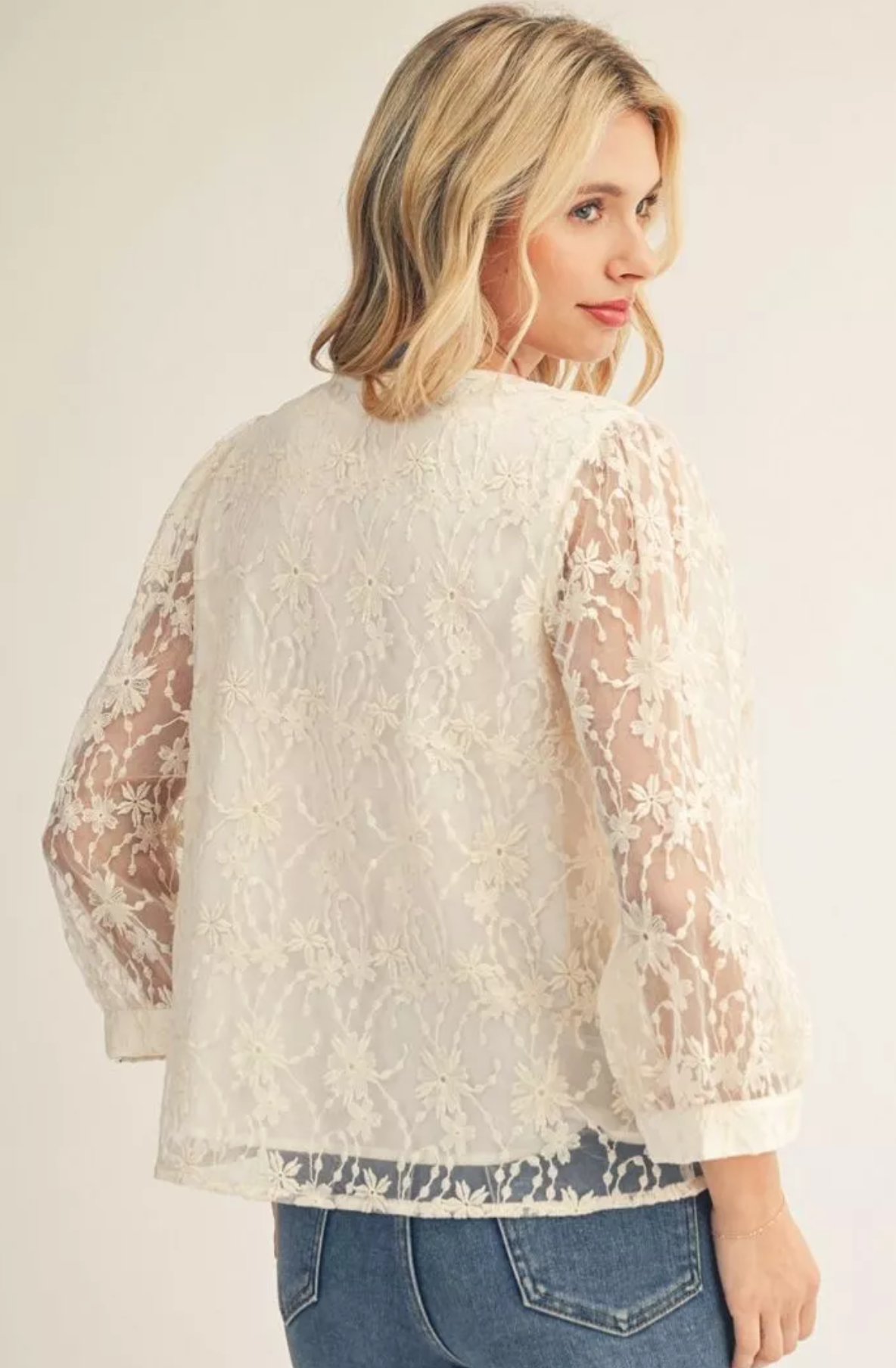 Lace Bow Cream Details Top Blouse | Queen Bee Boutique