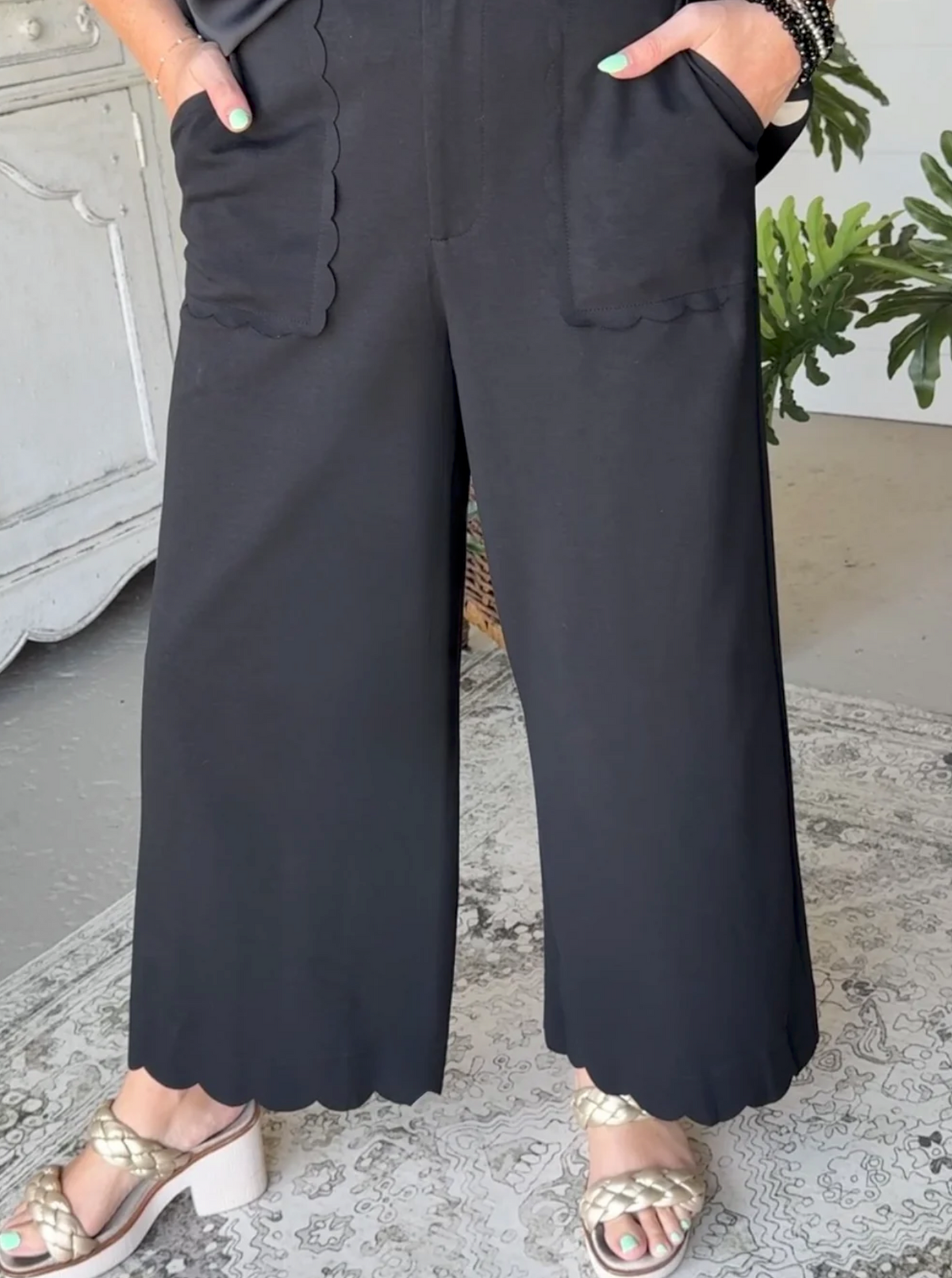 Emmy Scalloped Black Pant | Queen Bee Boutique