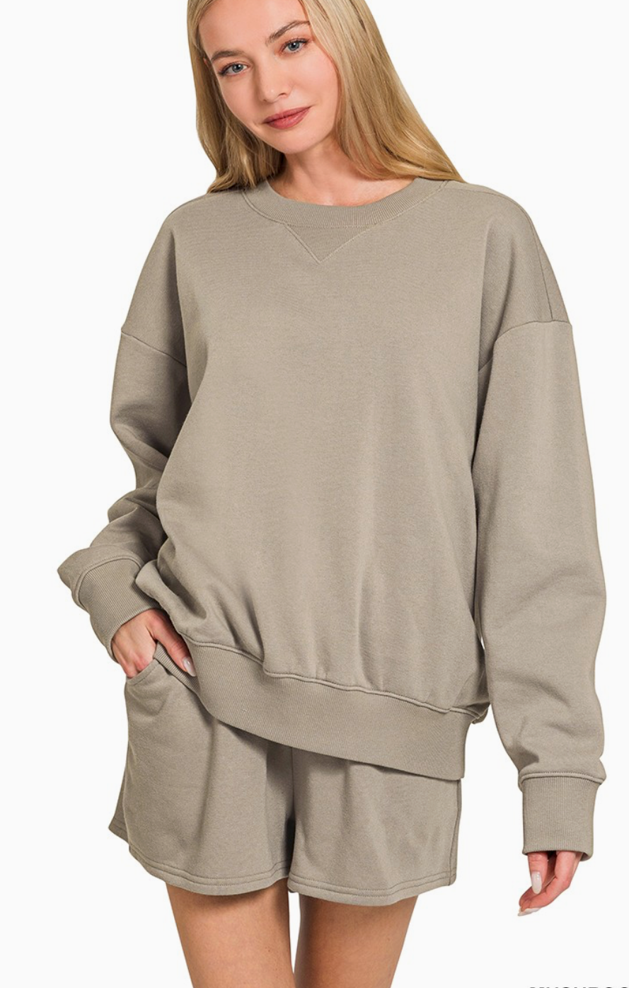 Cozy Fleece Sweatshirt and Shorts Set| Queen Bee Boutique