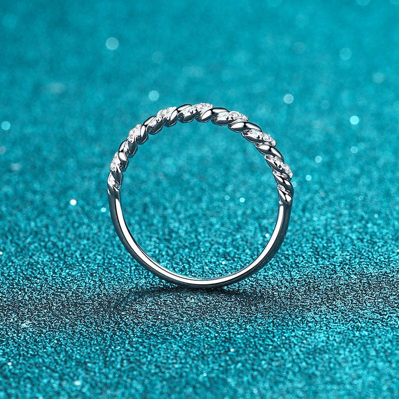 Twist Band Moissanite Engagement Ring in 925 Sterling Silver