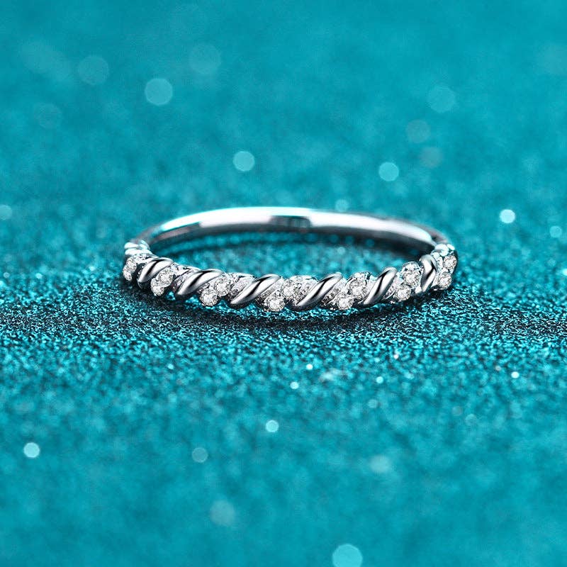 Twist Band Moissanite Engagement Ring in 925 Sterling Silver