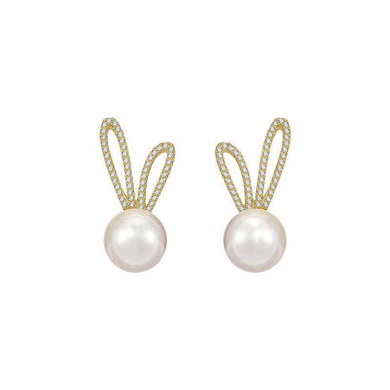 Dainty Cute Bunny Rabbit Pearl Stud Earrings