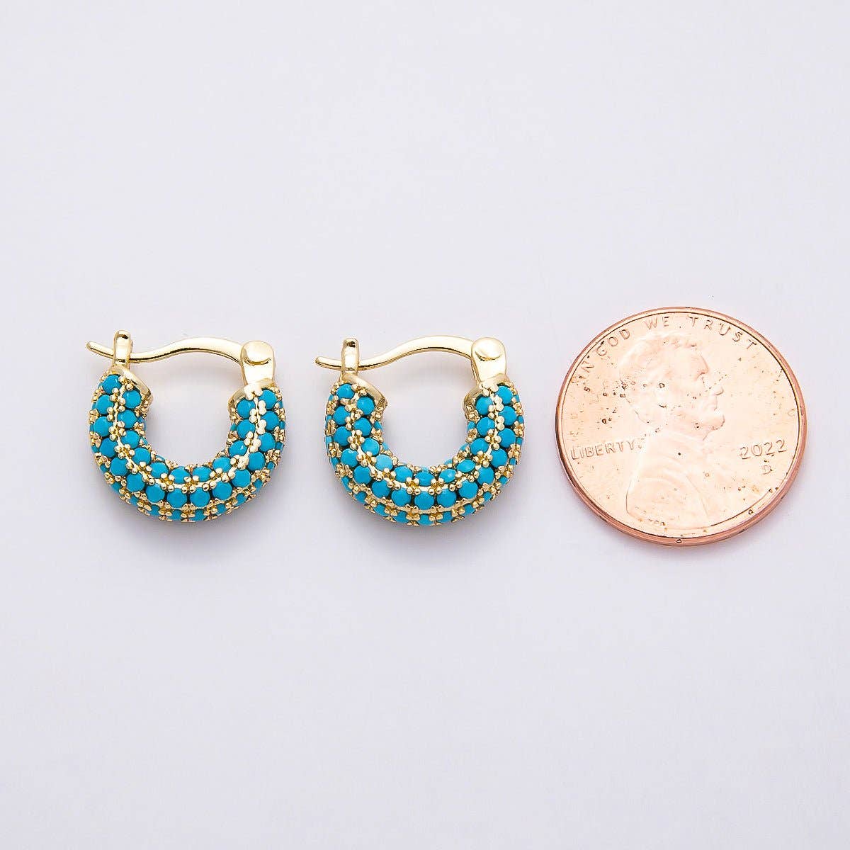 16K Gold Turquoise Micro Paved Latch Hoop Earrings | Queen Bee Boutique
