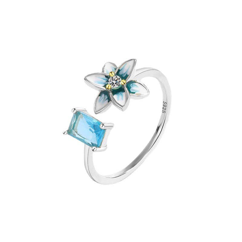 Blue Enamel Flower Stacking Ring