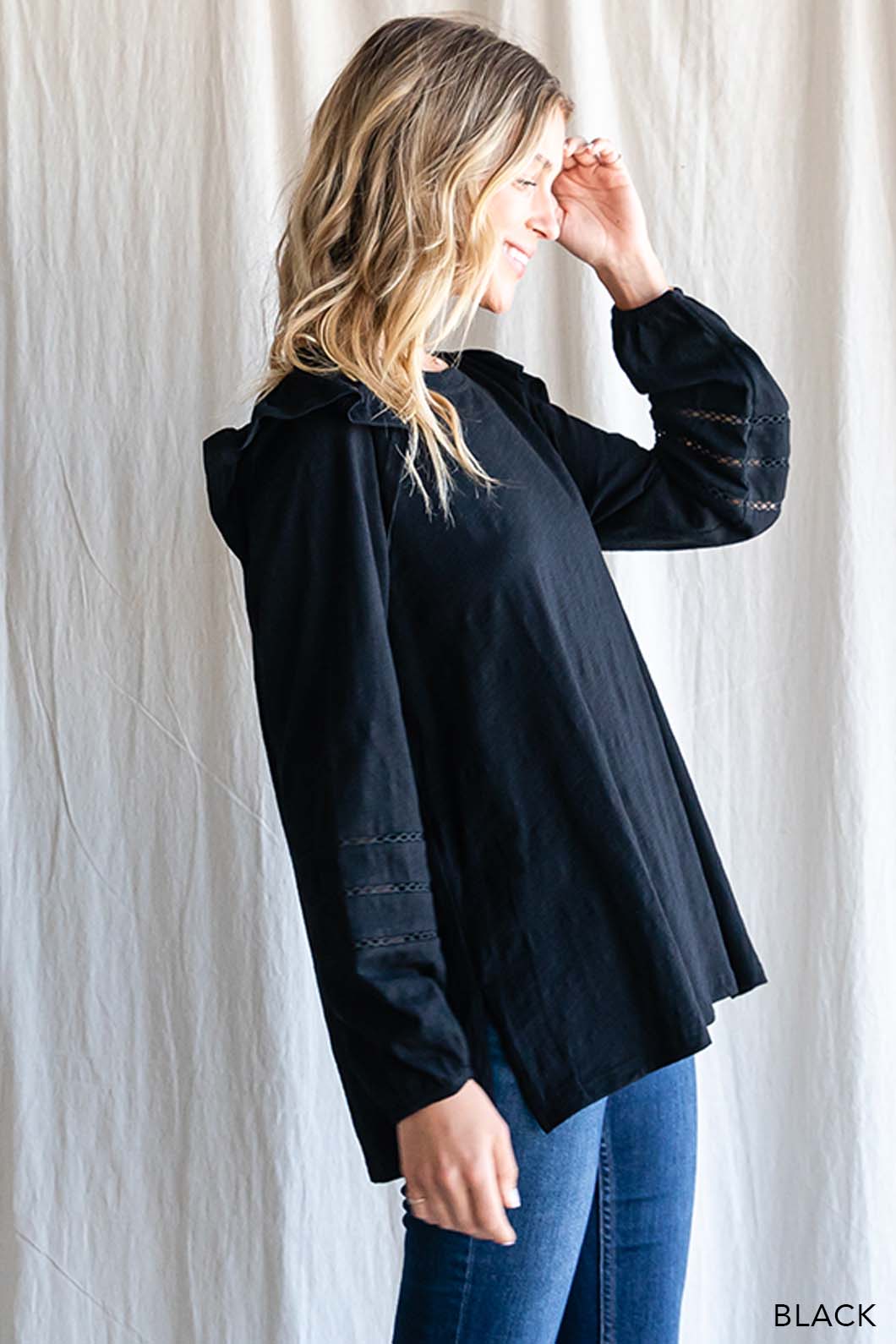 Women's Cotton Ruffle Shoulder Top