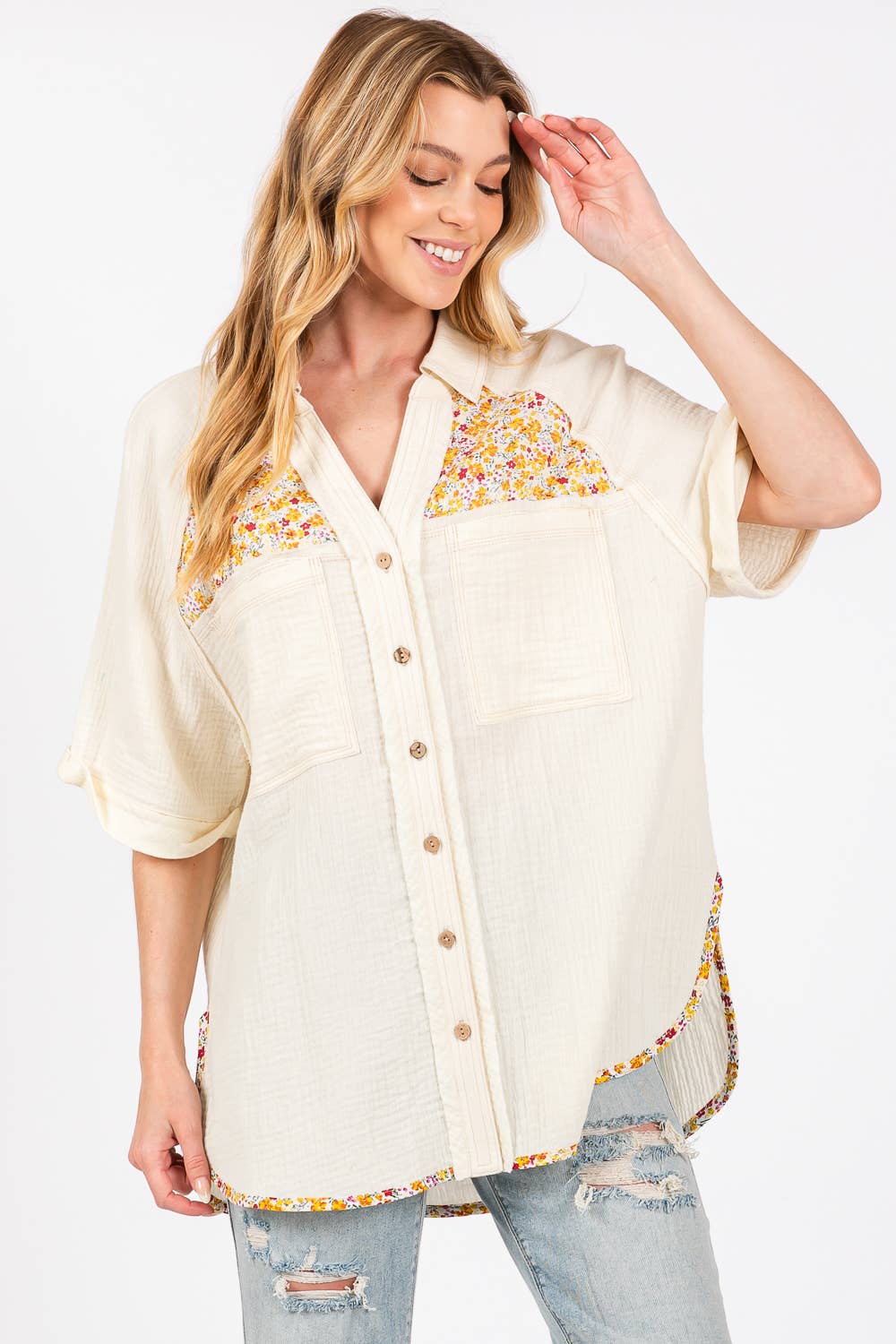 SUMMER BOHO GAUZ WITH FLORAL PRINT
