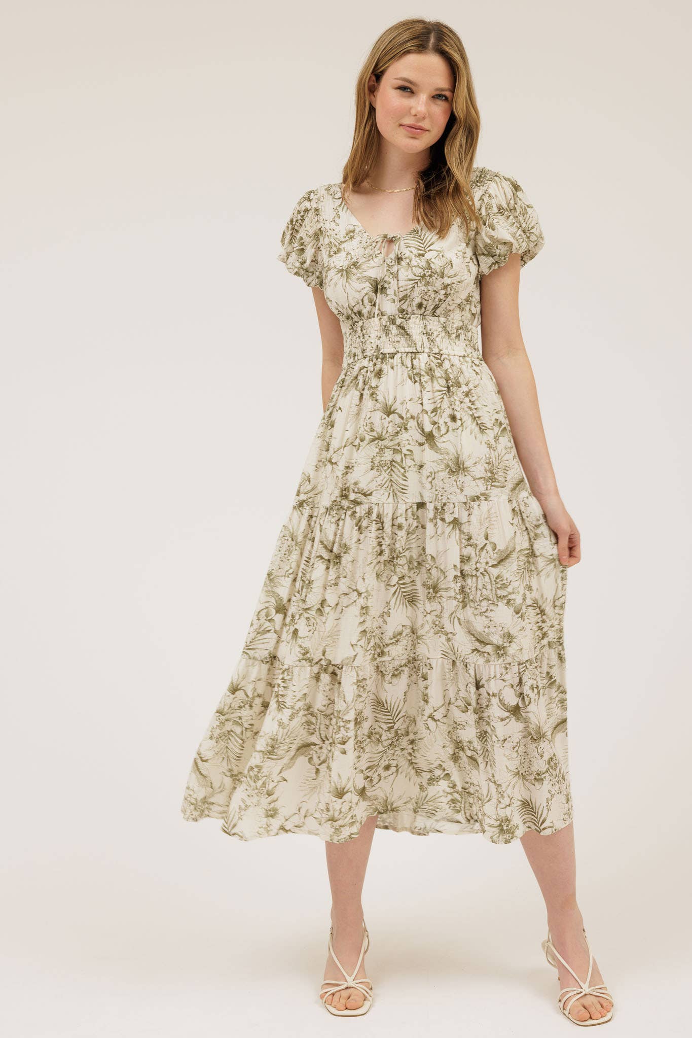 Isabella Floral V-Neck Midi Dress – Front Tie Boho Sun Dress